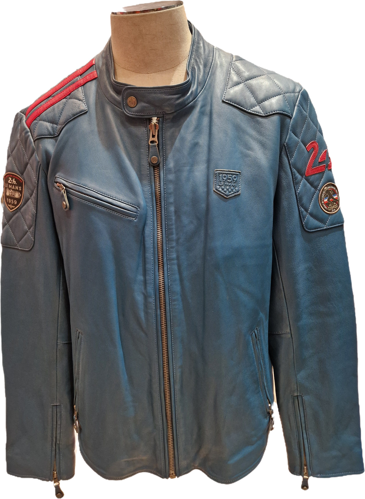 Blouson cuir 24 H Le Mans Duff4 ocean blue