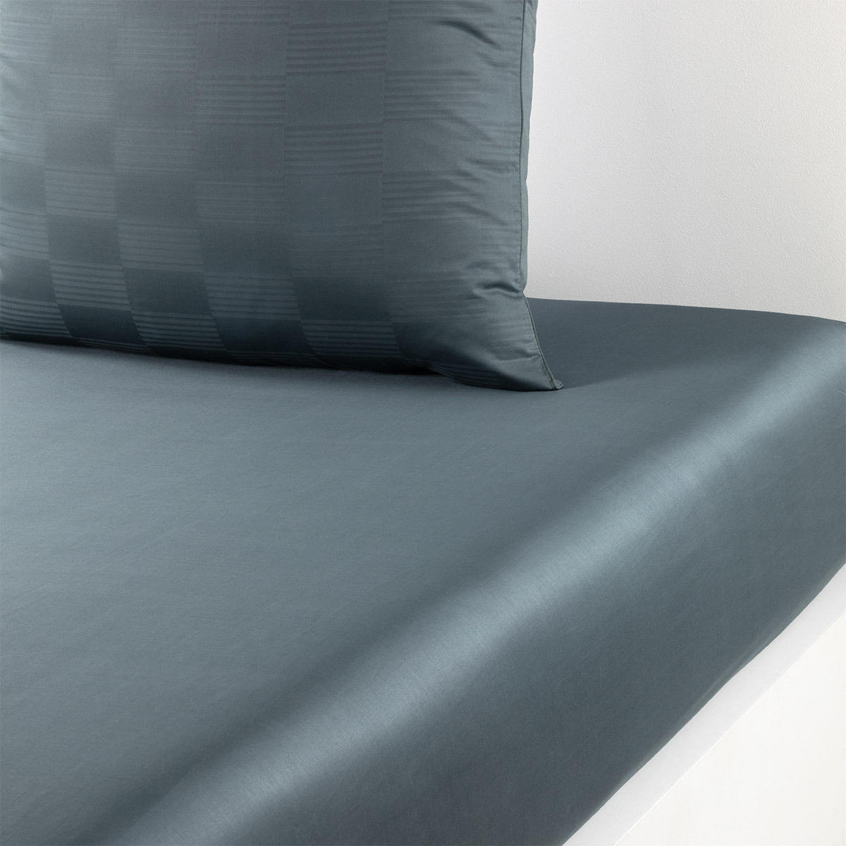 Desforges - Drap housse en satin de coton gris, Damier