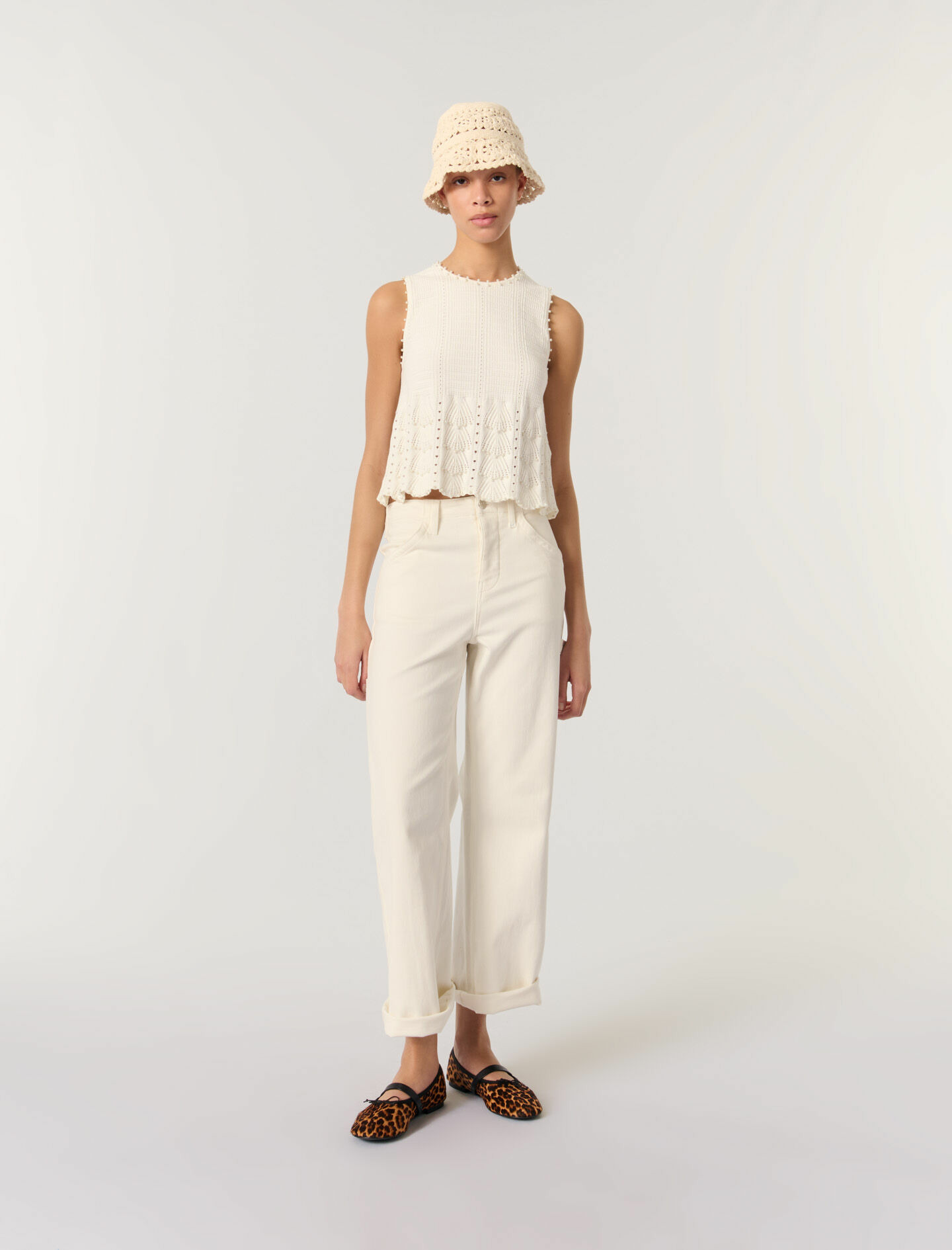 Top en maille pointelle perlée