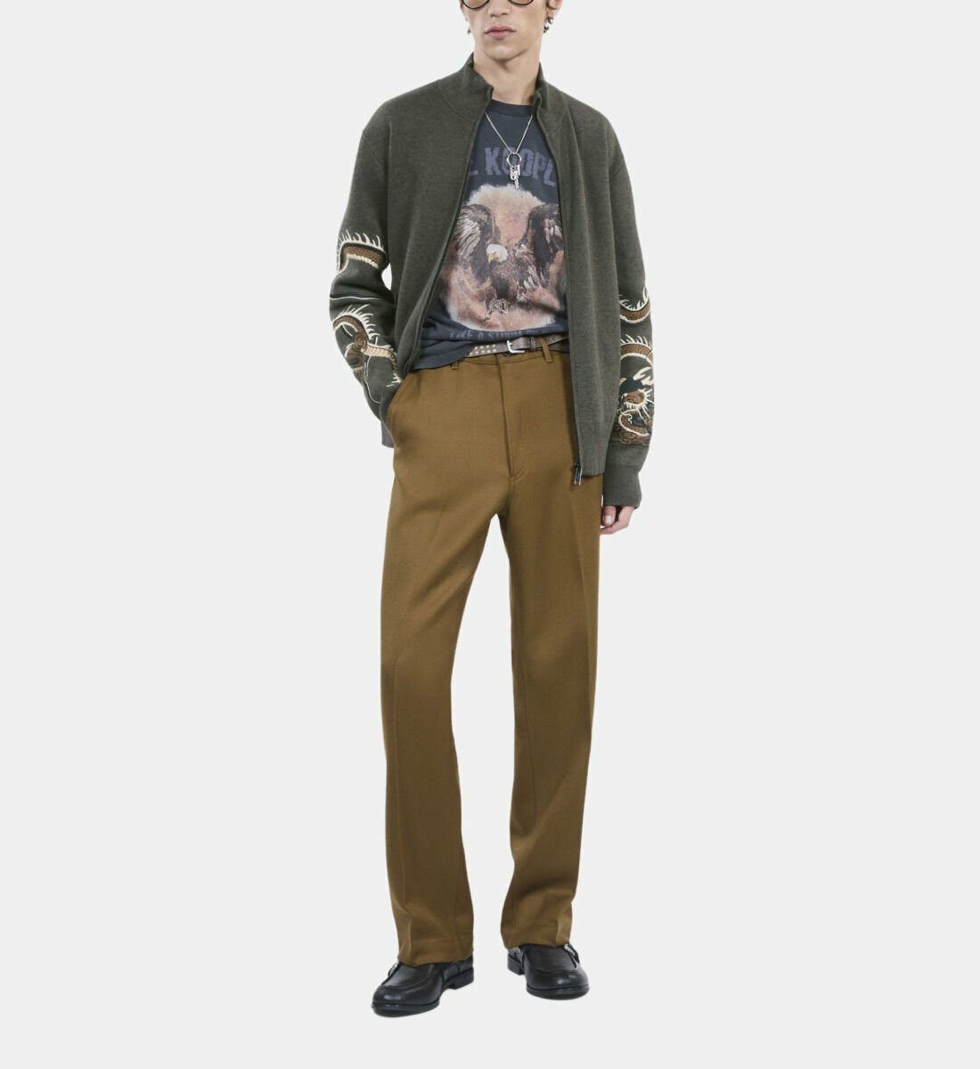 Cardigan En Laine Mélangée Kaki Homme