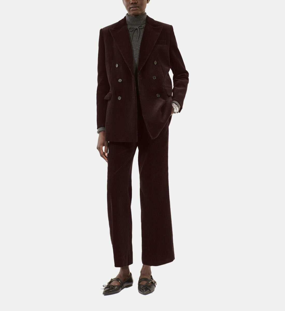 Veste Tailleur En Velours Côtelé Marron Femme