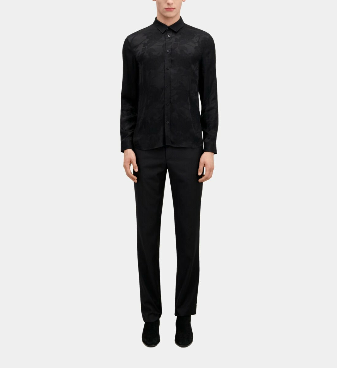 Chemise Jacquard Noire À Fleurs Homme