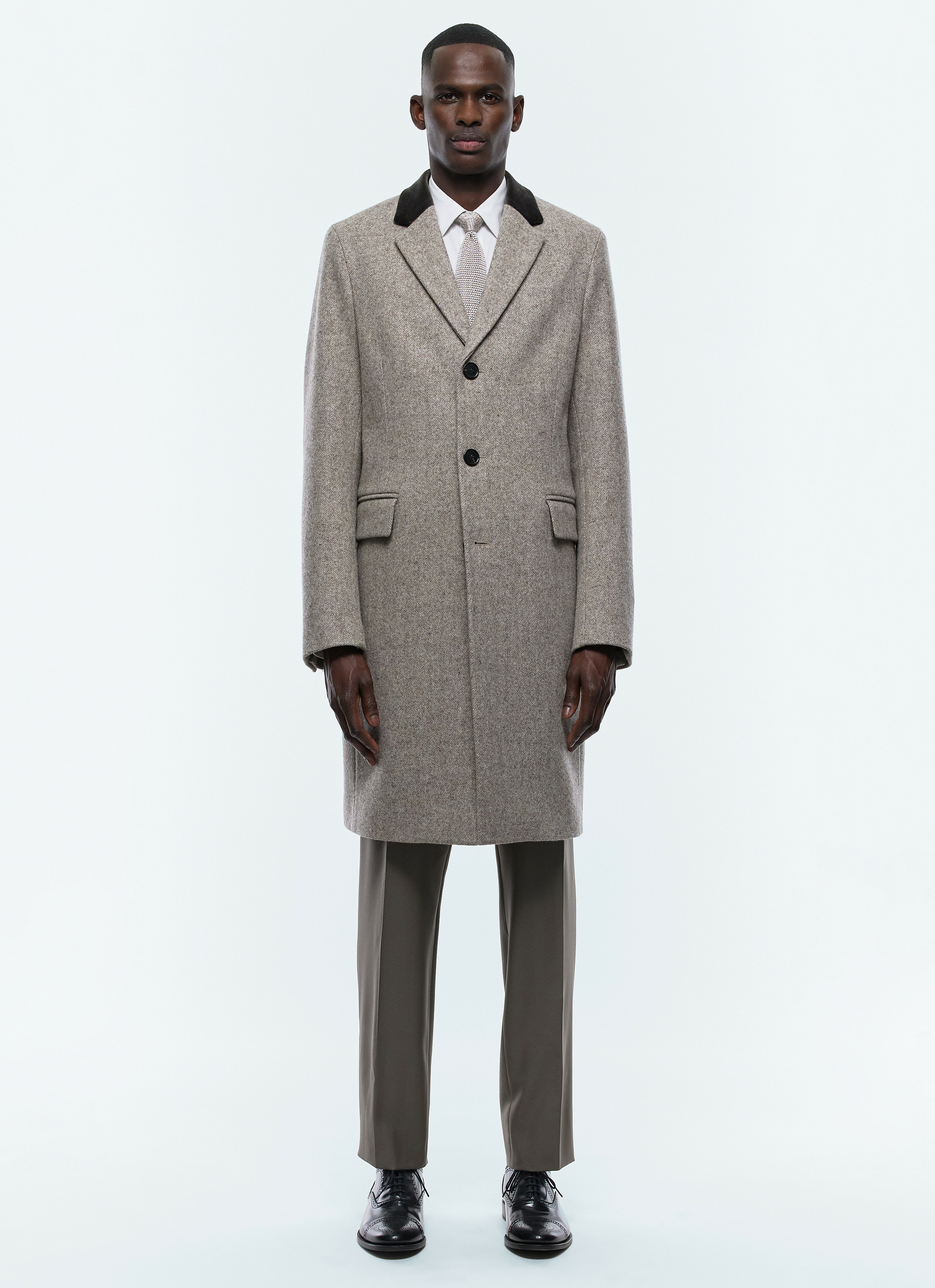 Manteau en drap de laine à chevrons