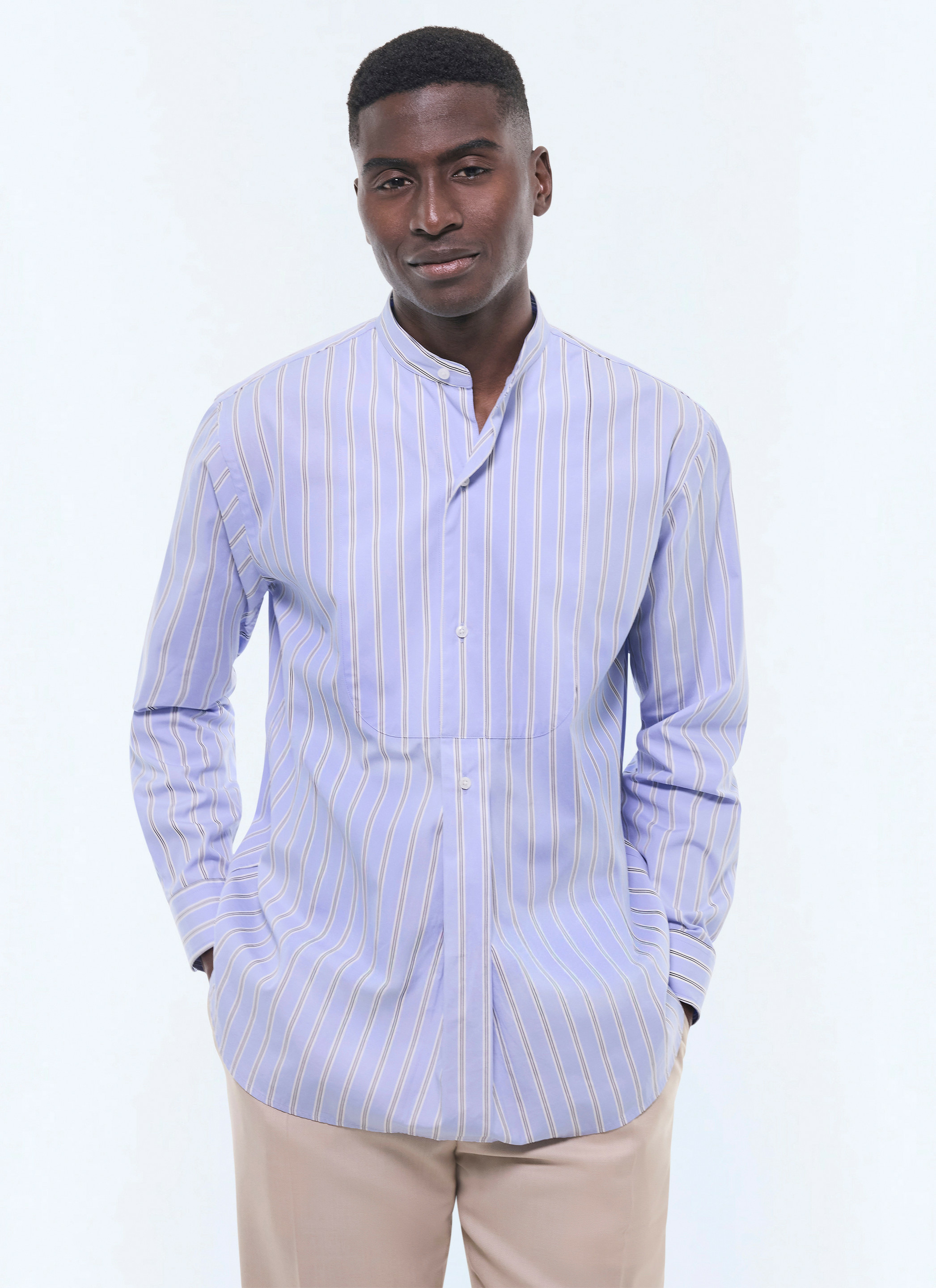 Chemise à col grand-père en coton