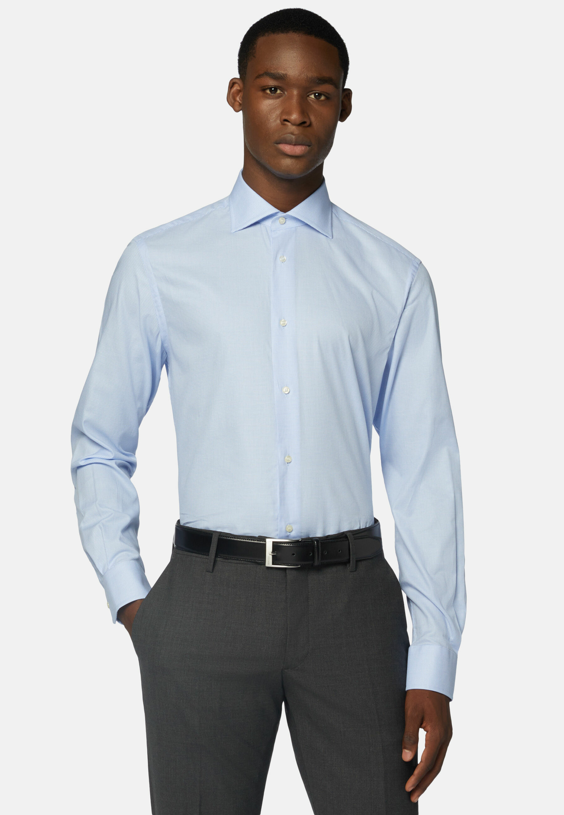 Chemise Bleu Clair En Coton Dobby Slim Fit