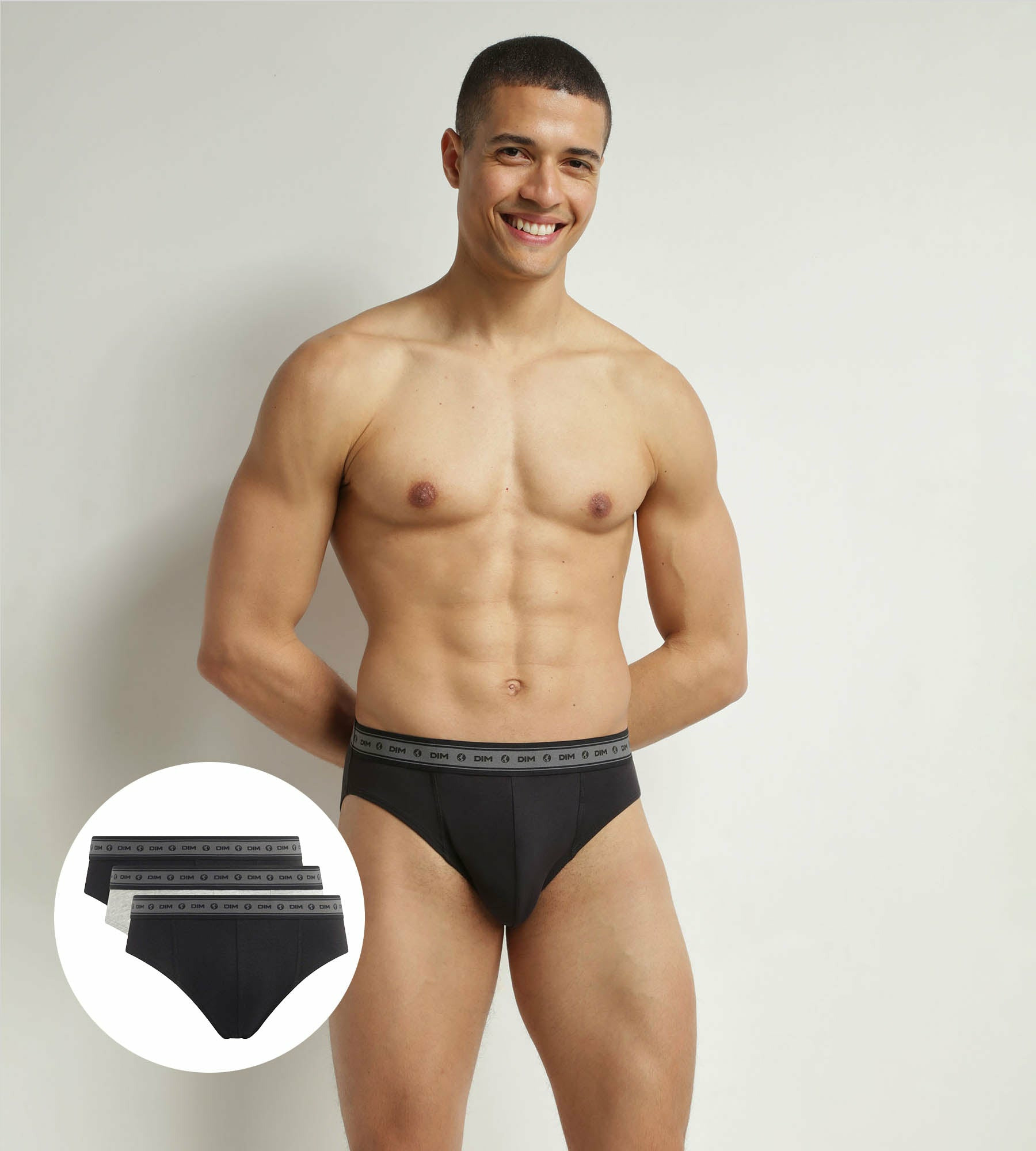 Lot de 3 slips homme en coton bio Noir Gris Dim Good