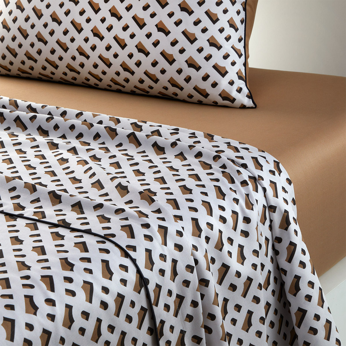 BOSS Home - Drap plat en satin de coton marron, B Monogram