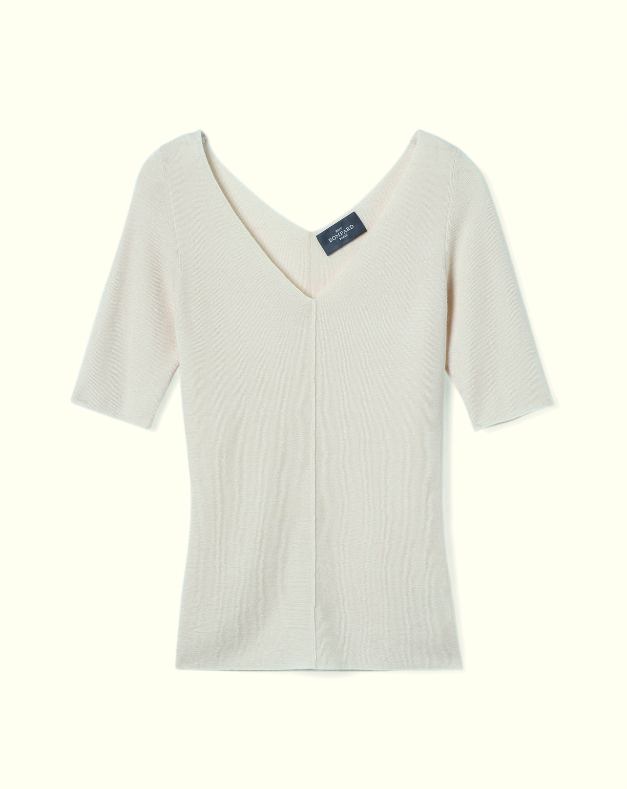 Col V ultrafin manches courtes - Femme - PLATRE