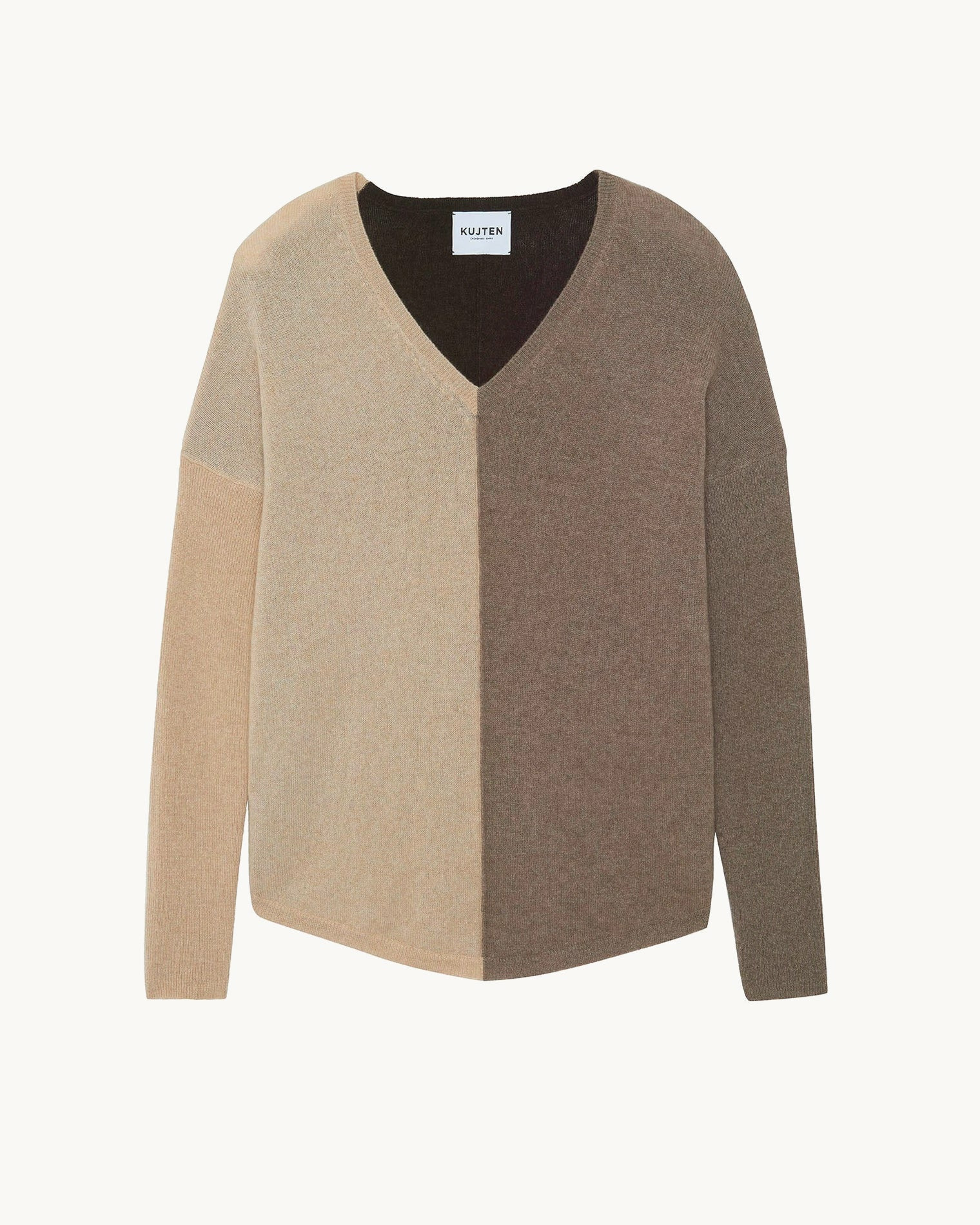 Pull Misha Colorblock Pull cachemire col v oversize liquette, 2 fils