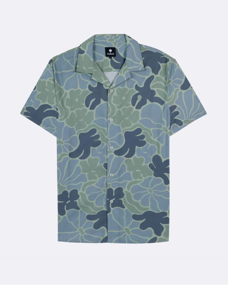 Chemise manches courtes vert clair & jaune orangé