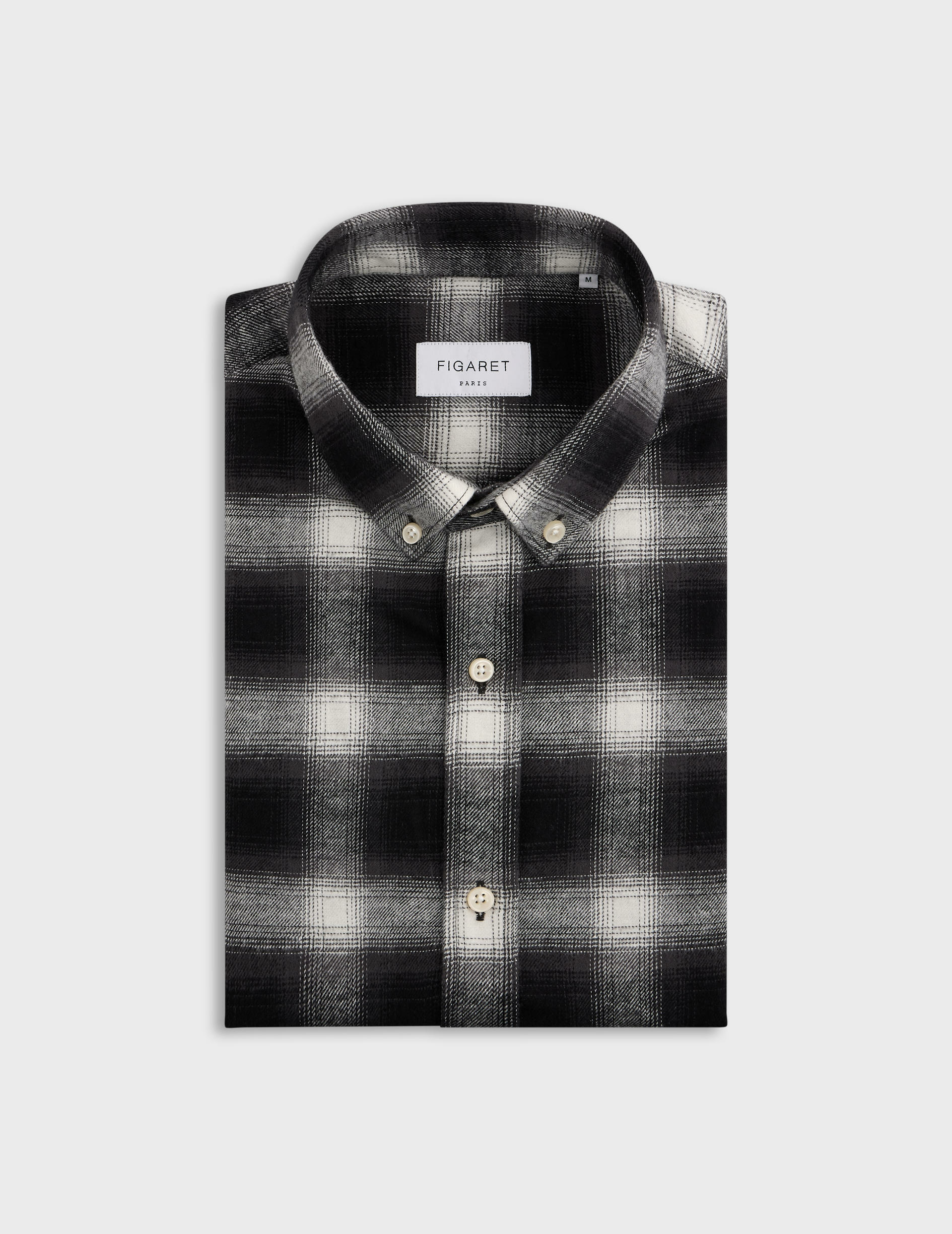 Chemise gaspard col américain en flanelle de coton à carreaux noir