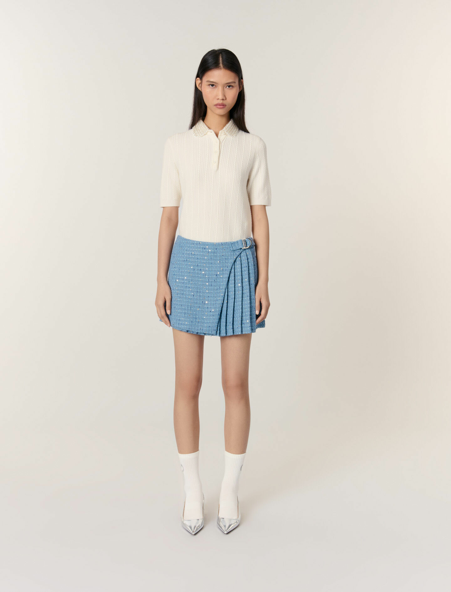 Jupe-short plissée en tweed