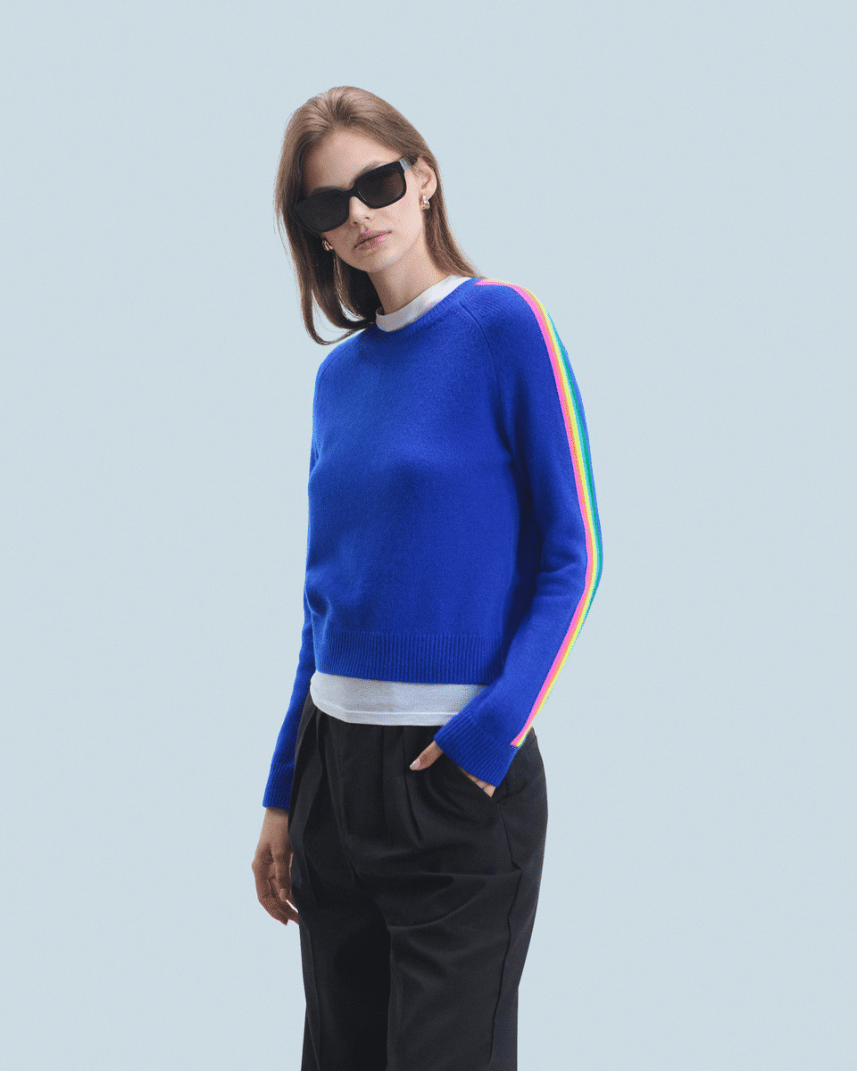 Pull Col Rond Bandes Manches Multicolore