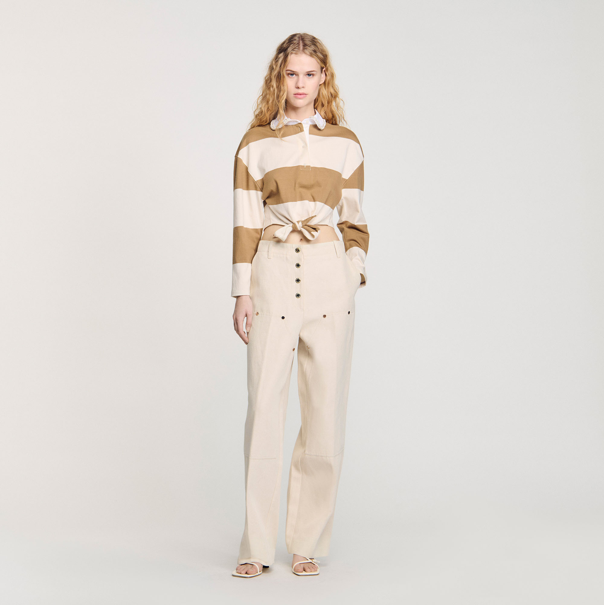 T-shirt rayé à col polo strassé