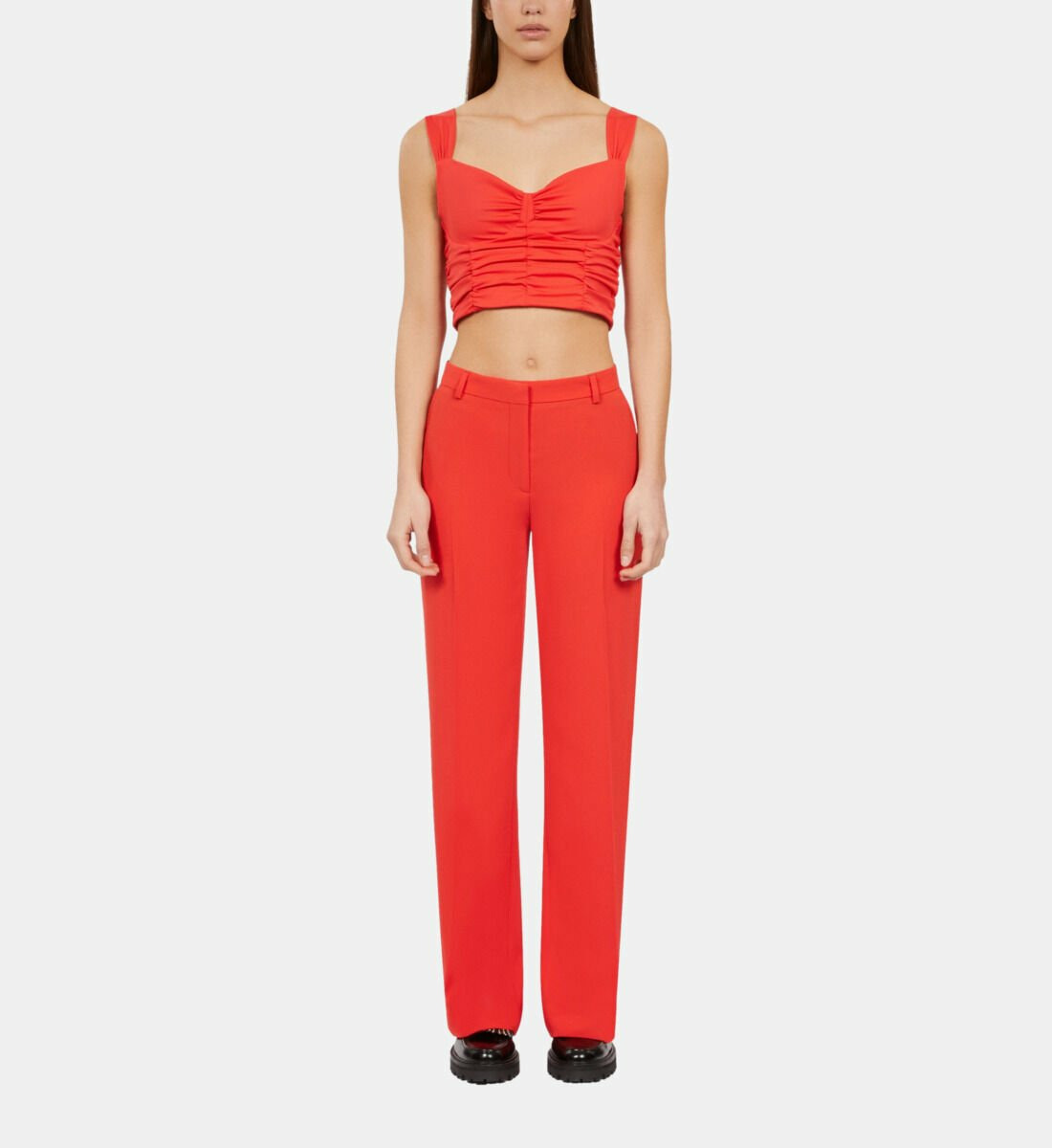 Pantalon Tailleur Rouge En Crêpe Femme