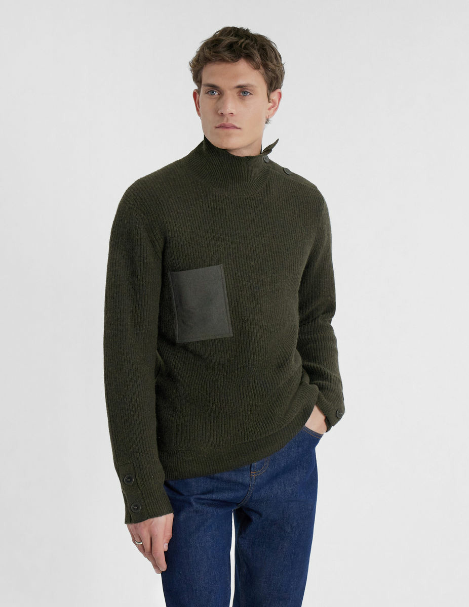 Pull Erwann en laine kaki
