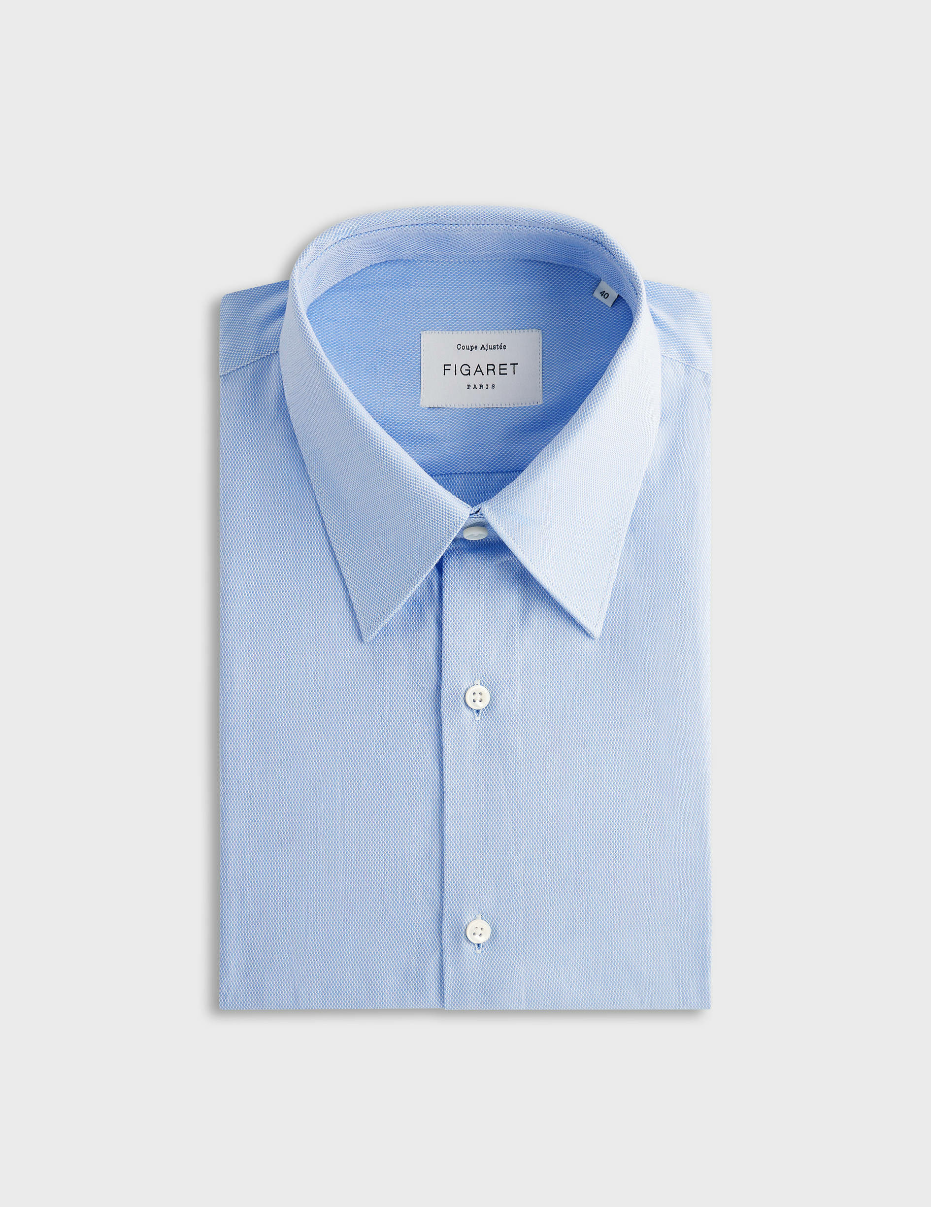Chemise col prodigieux en façonné uni bleu