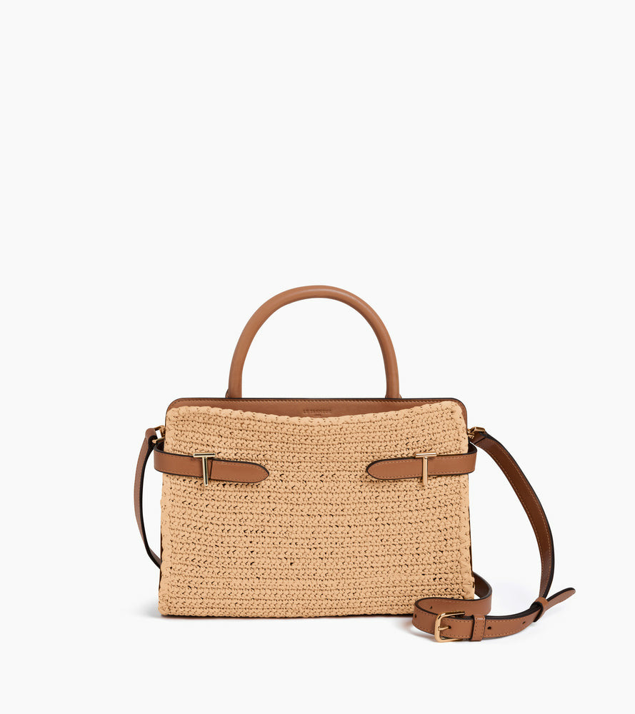 Sac à main moyen modèle Emie effet raphia et cuir lisse