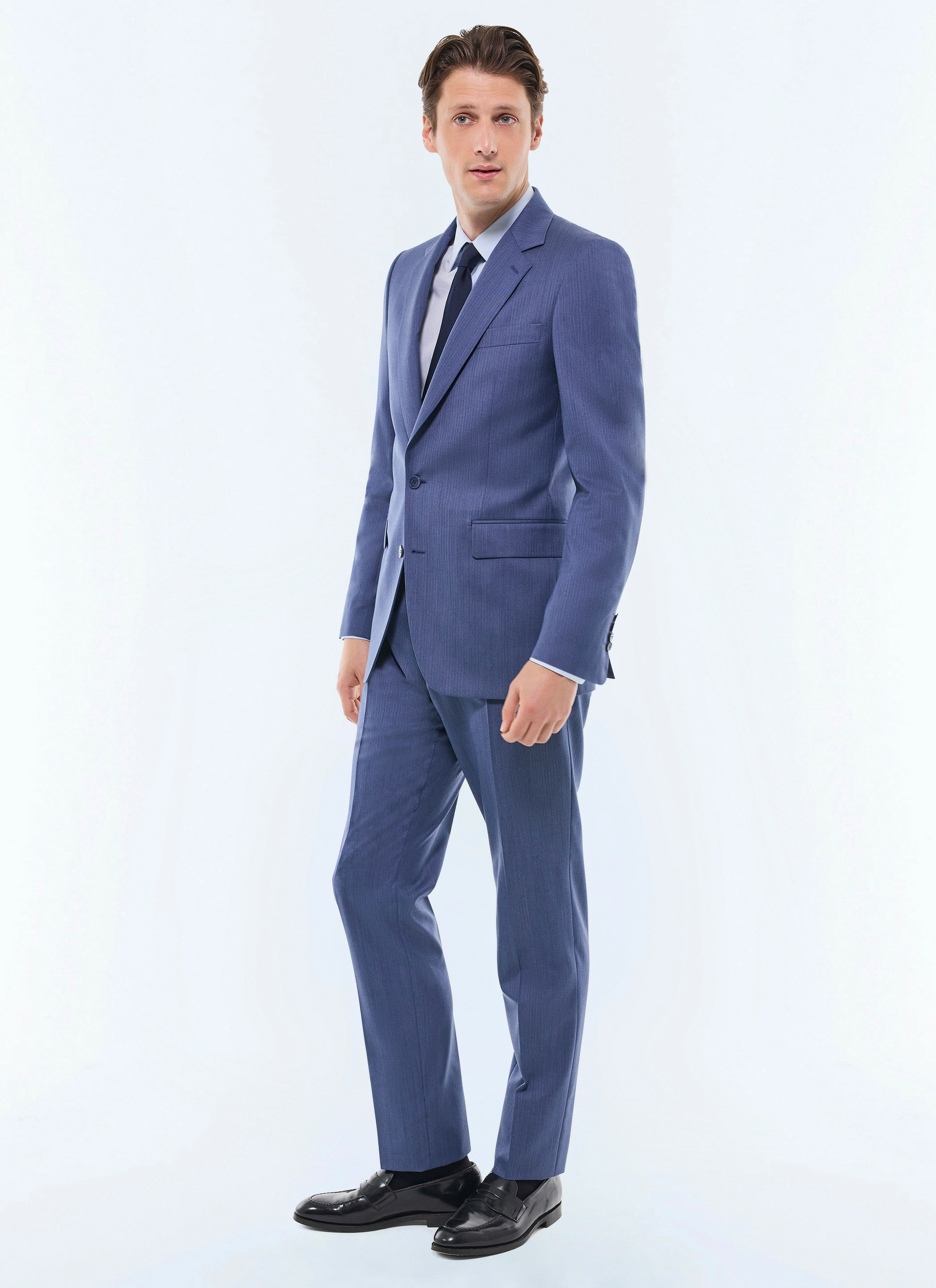 Costume ajusté en laine à chevrons