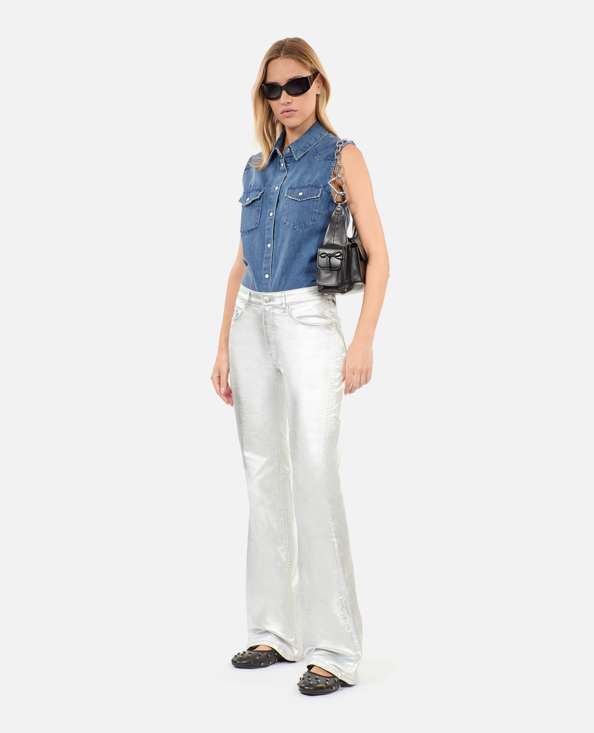 Chemise En Denim Bleu Sans Manches Femme