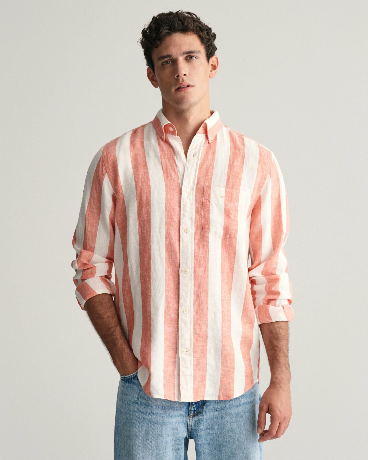 Regular Fit Bold Striped Linen Shir