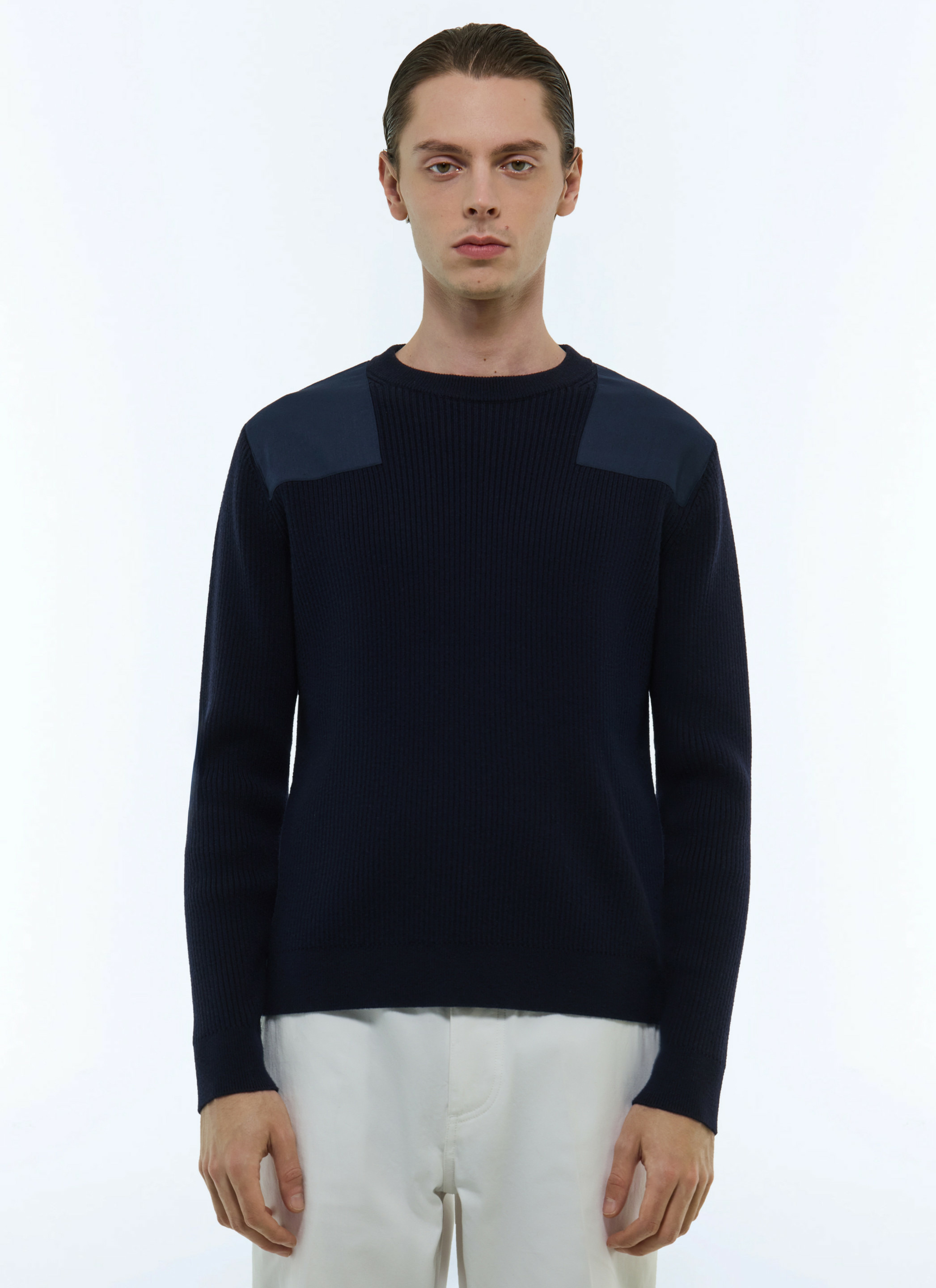 Pull côtelé en laine et coton