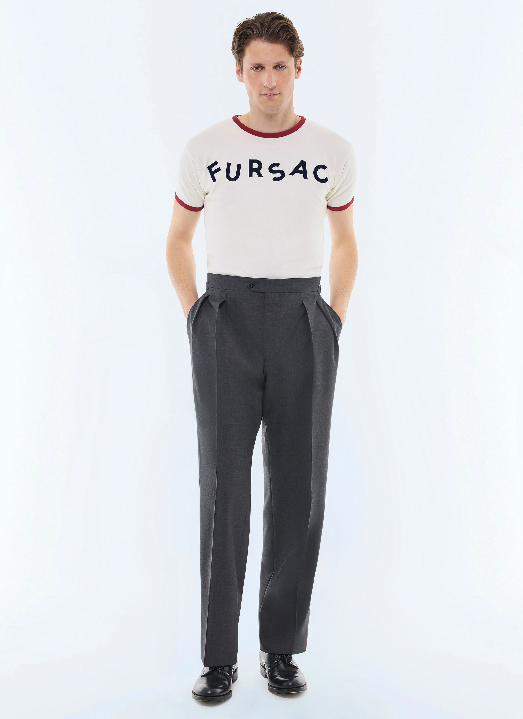 Pantalon double pinces en toile de laine