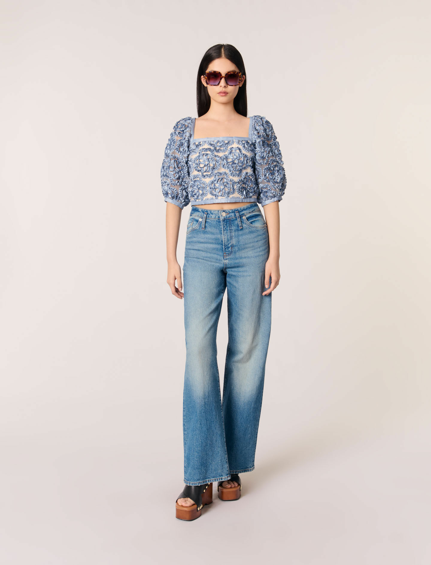 Top en organza motif floral