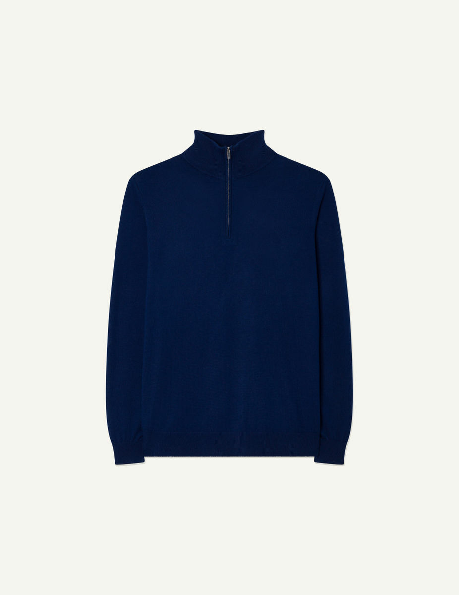 Pull zippé Benjamin en laine bleue
