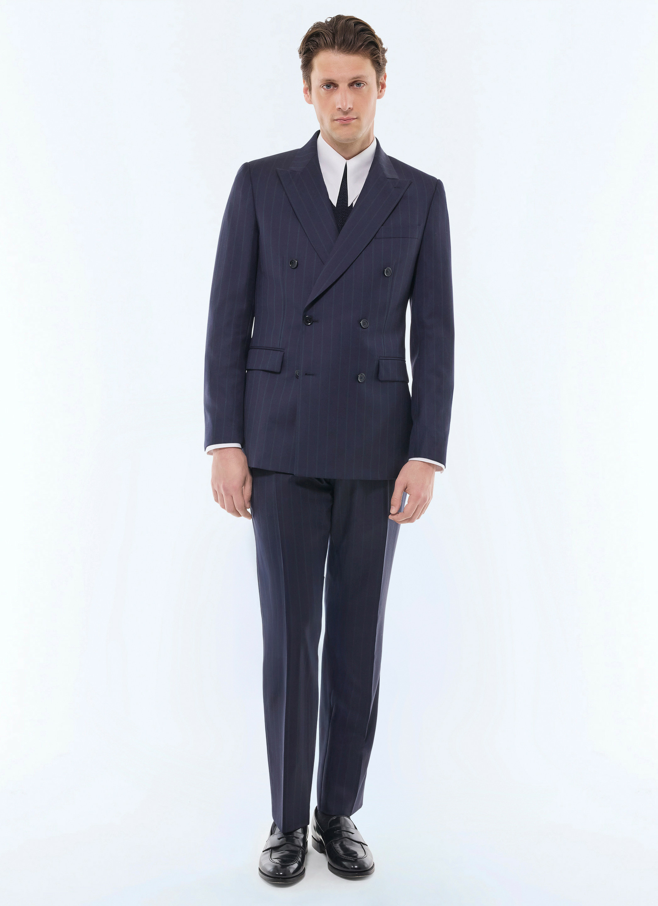 Costume croisé en twill de laine rayé