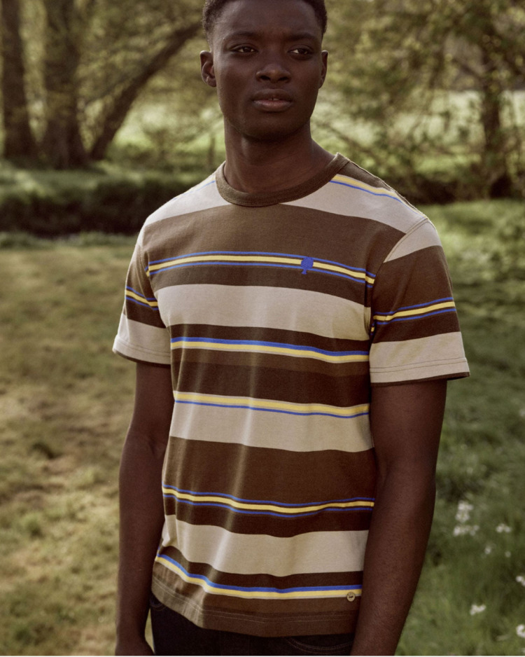 T-shirt rayé marron foncé & beige multicolores