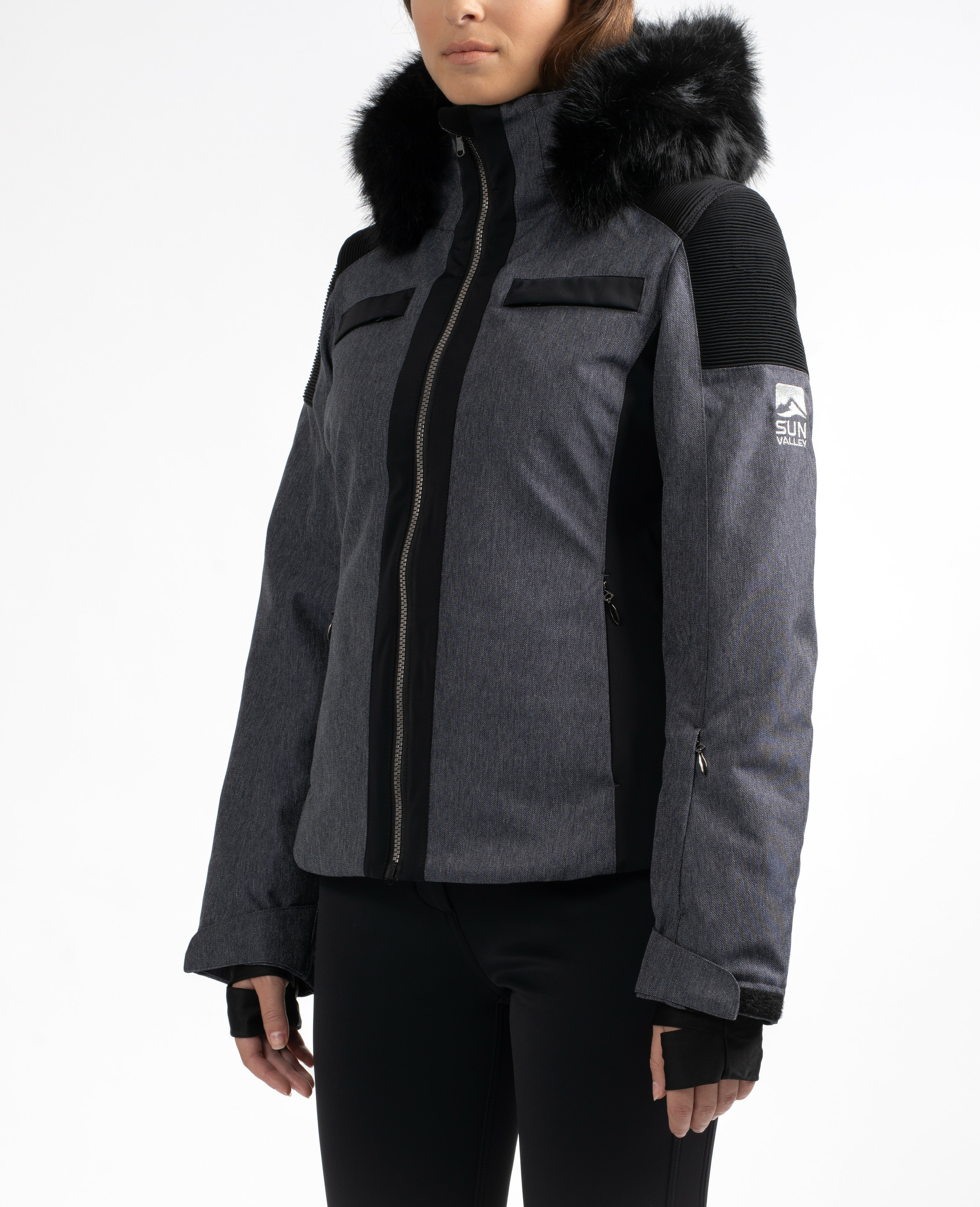 Veste de ski effet denim à fourrure femme