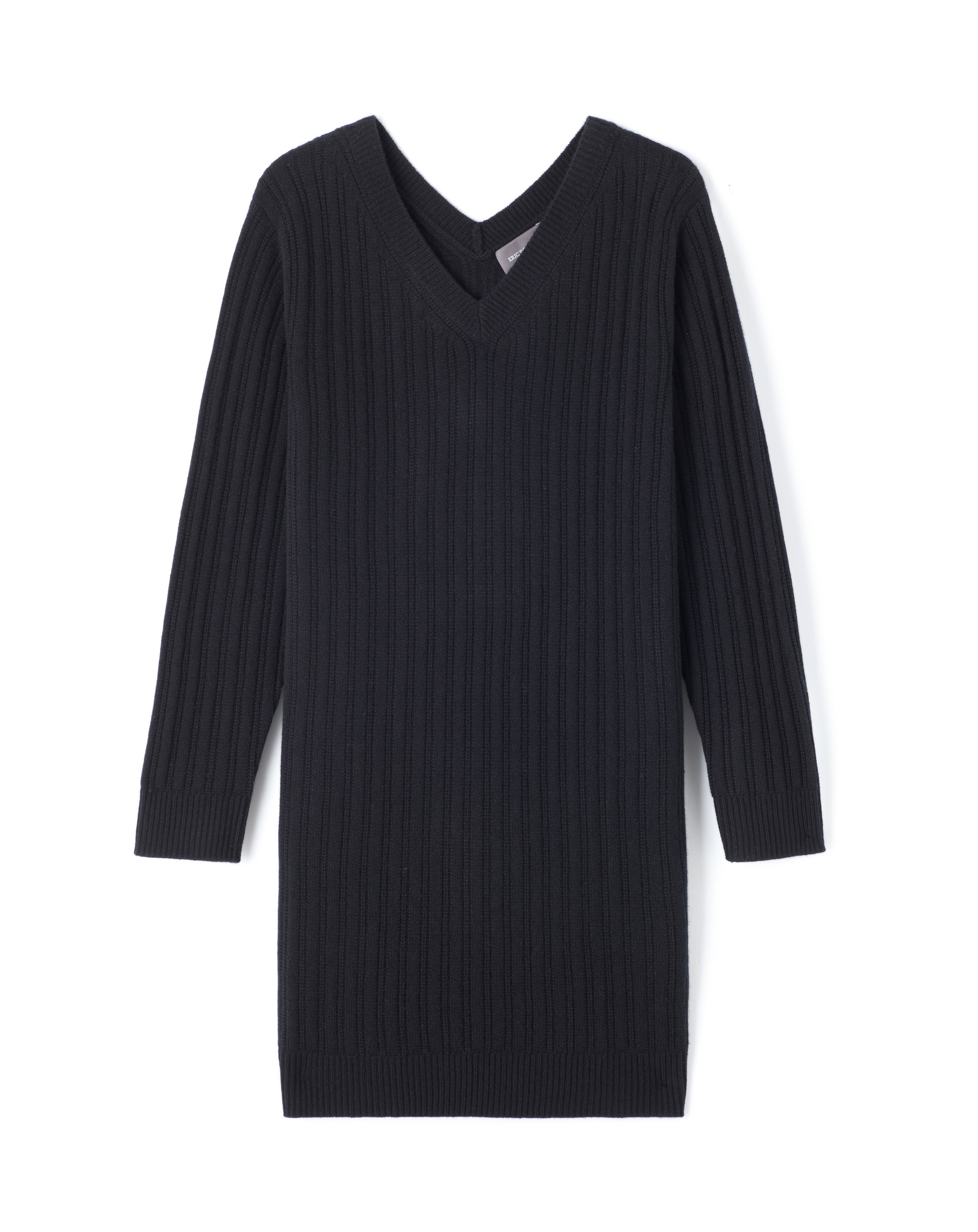 Robe midi ample à côtes encolure V devant et dos - Femme - NOIR