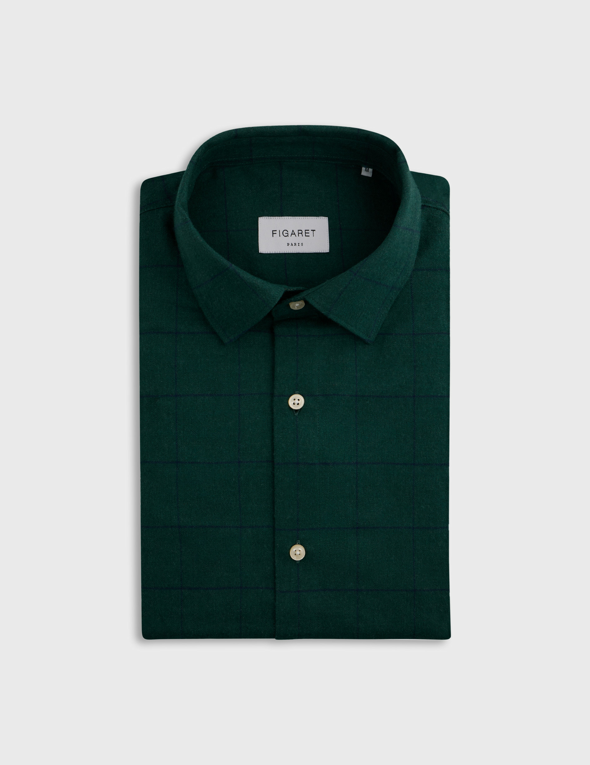 Chemise auguste col français en flanelle de coton à carreaux vert