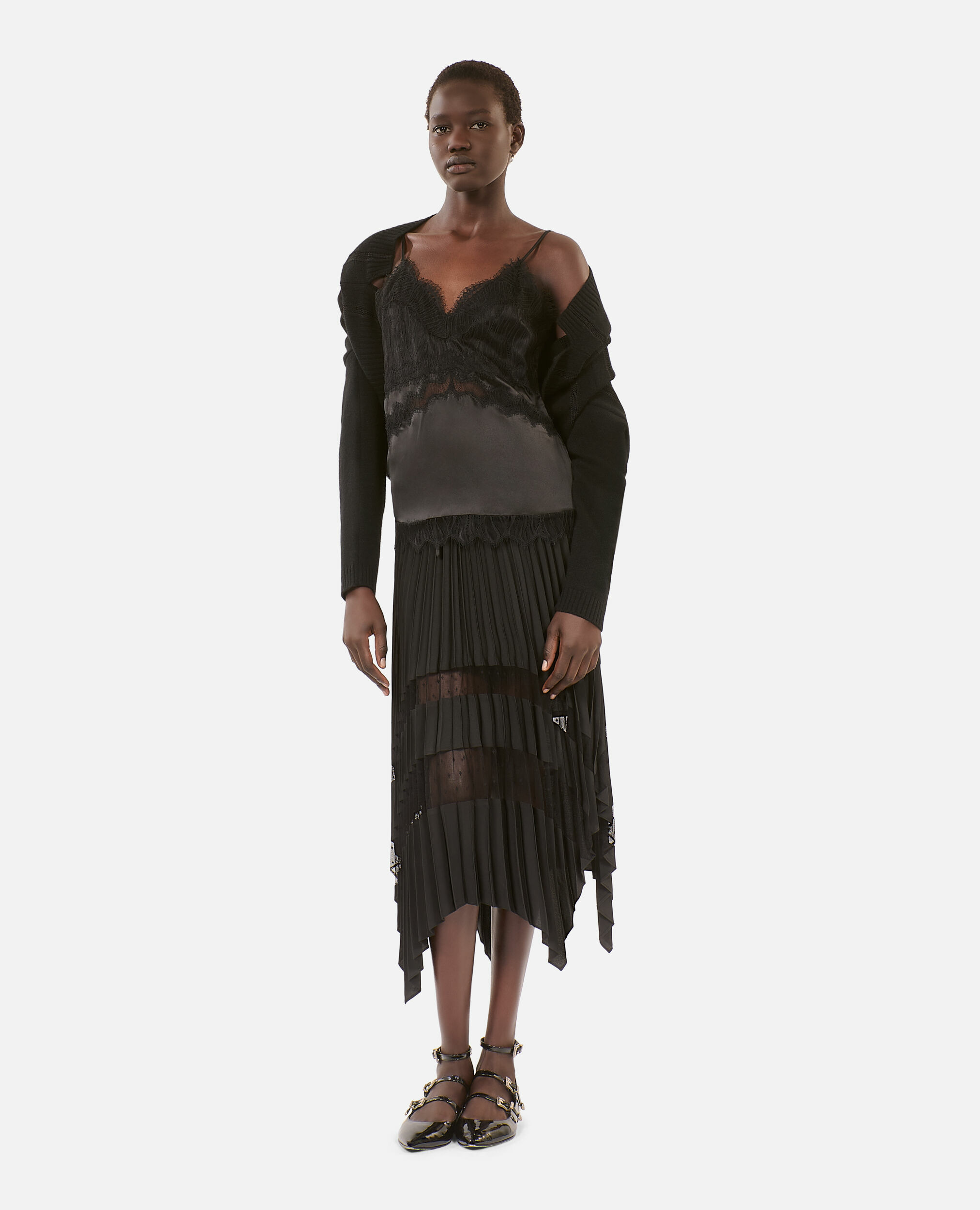 Caraco Avec Détails En Dentelle Et Soie Noir Femme