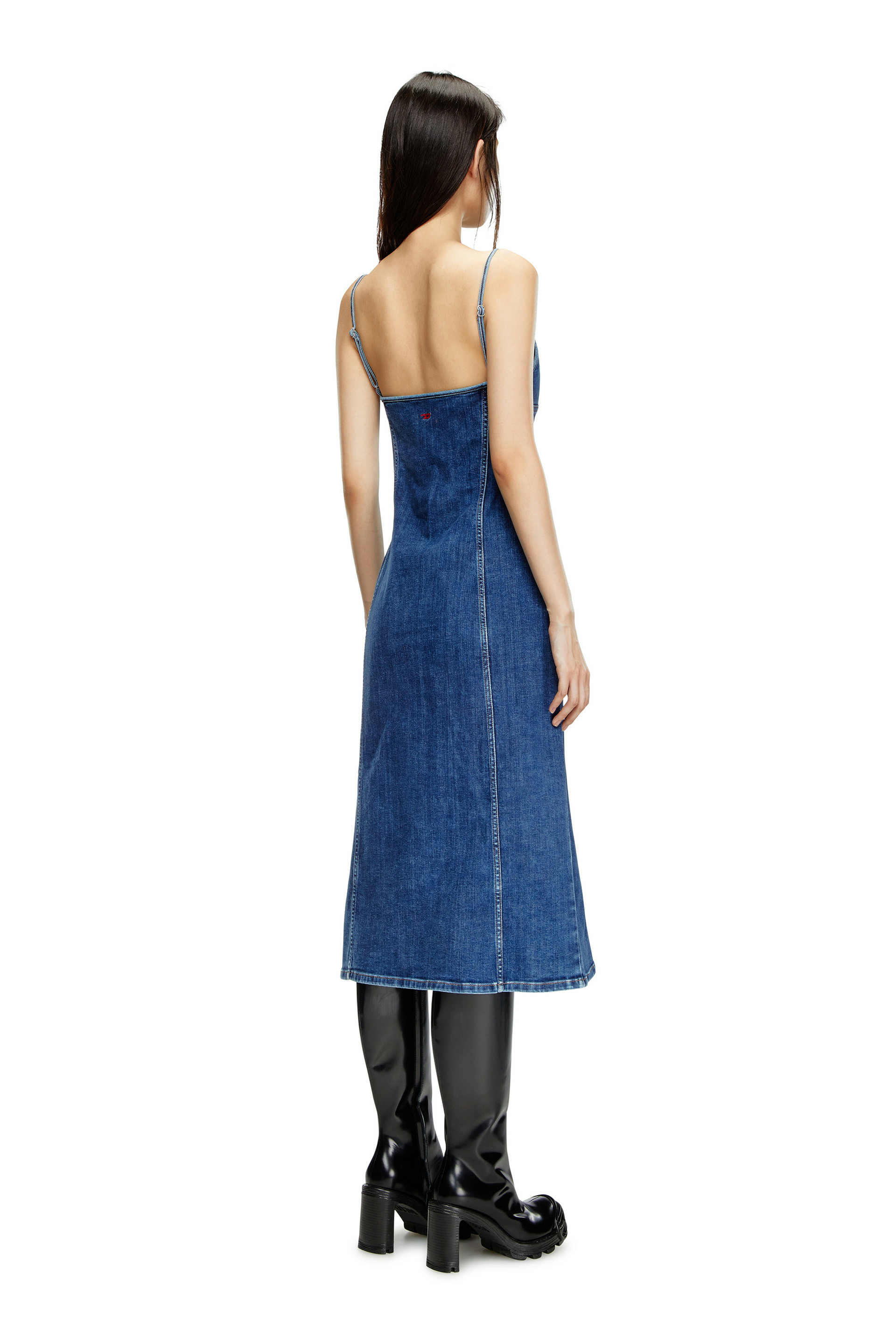 Robe midi à bretelles en denim