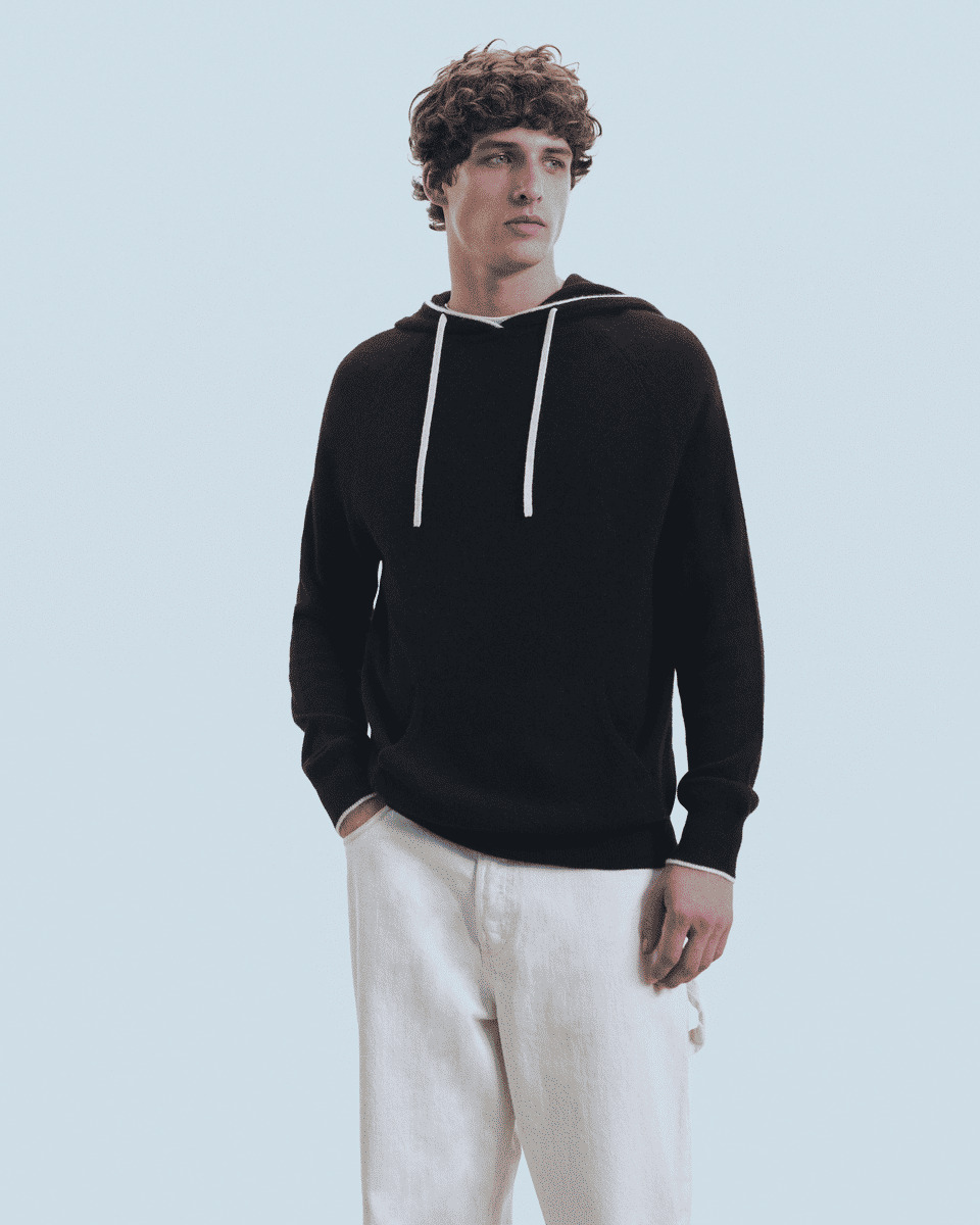 Pull Hoodie Liserets Contrastes Léger