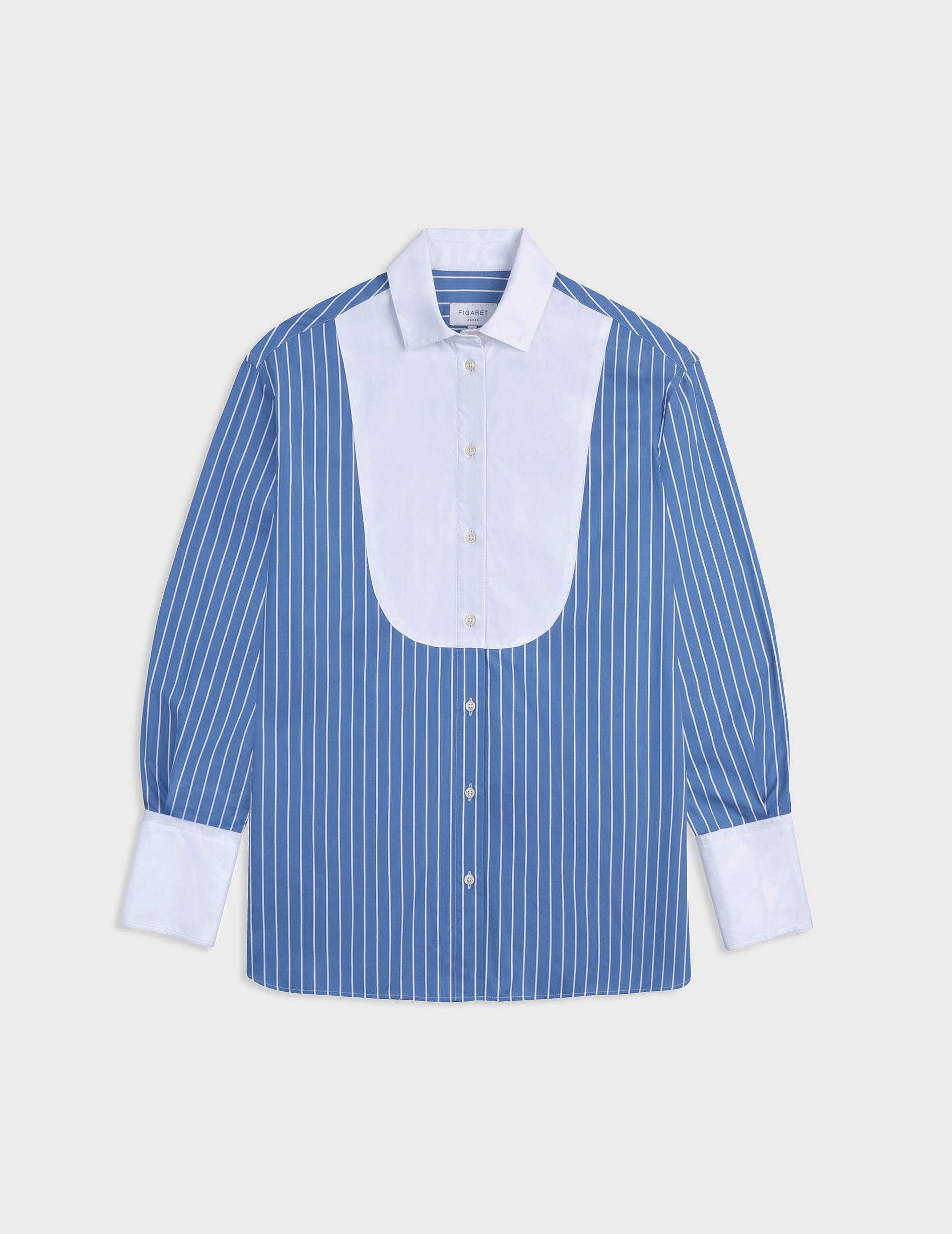 Chemise oversize Lune rayée bleue à plastron