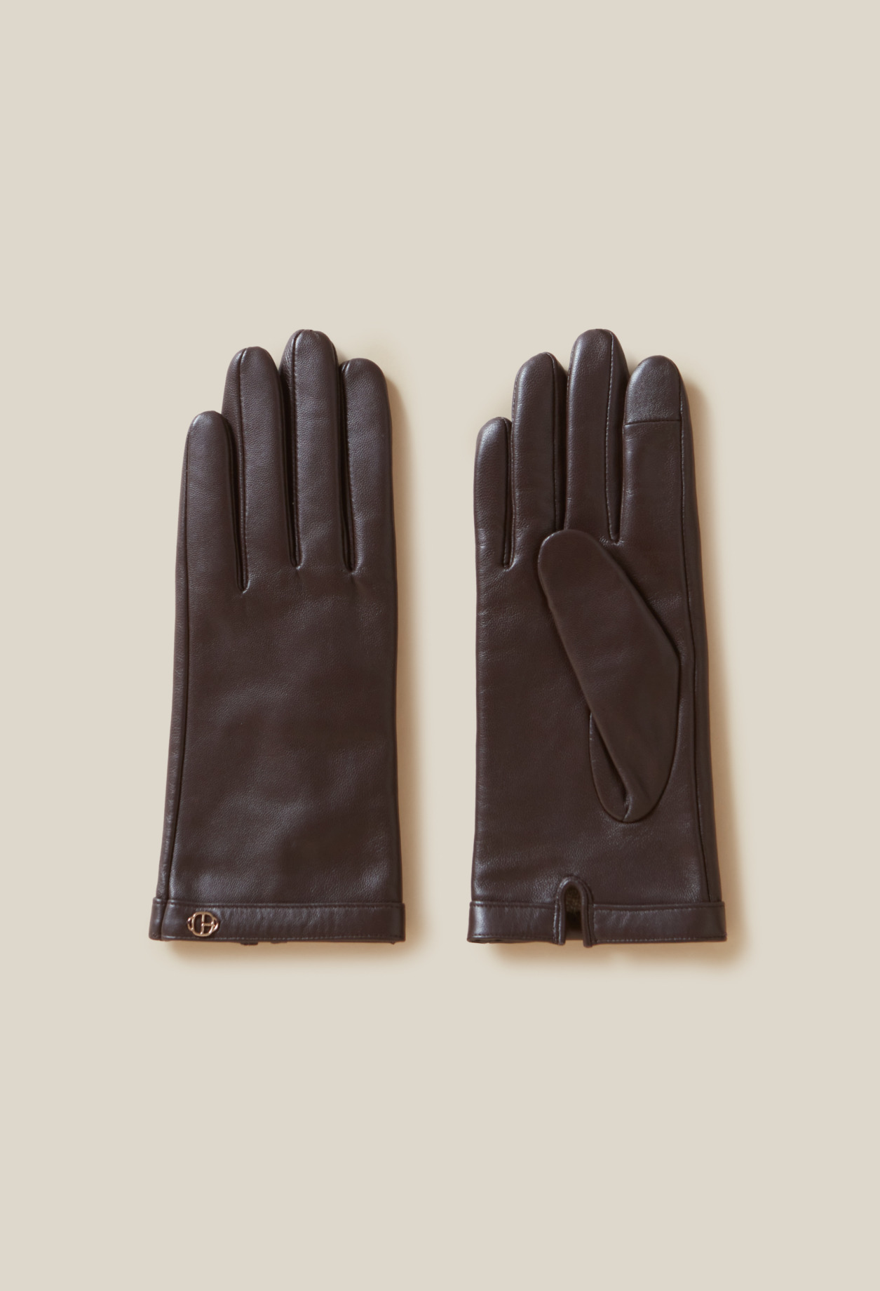 Gants cuir marron boucle CP dorée