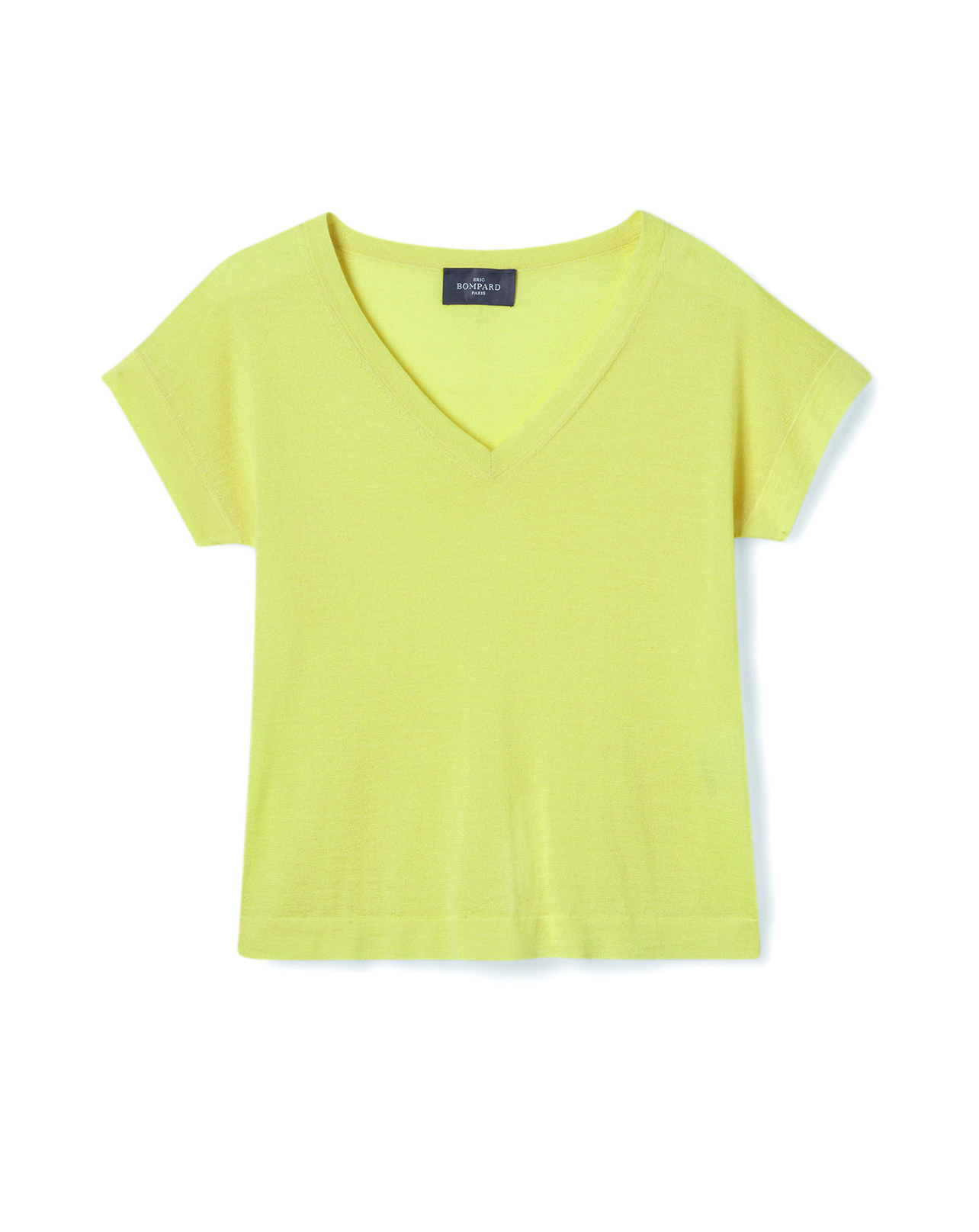 T-shirt col V  - Femme - JAUNE BUVARD