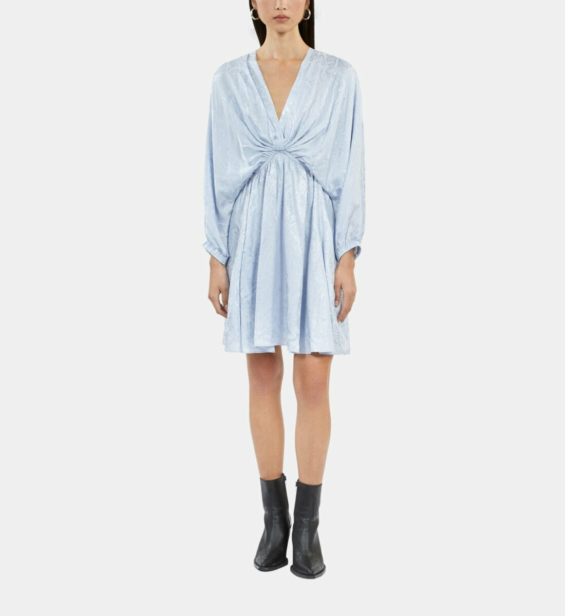 Robe Courte Lilas Python Jacquard Avec Drapé Femme