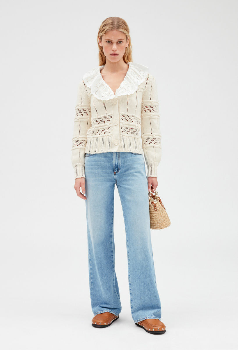 Cardigan maille ajourée écru