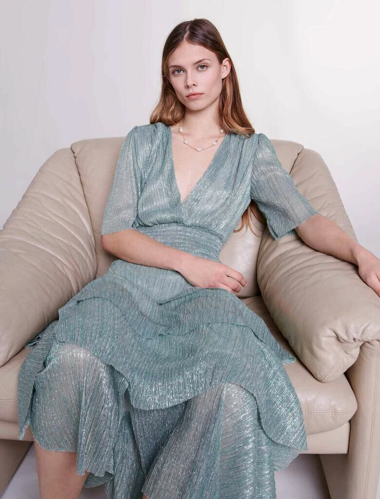 Robe à volants en lurex stretch