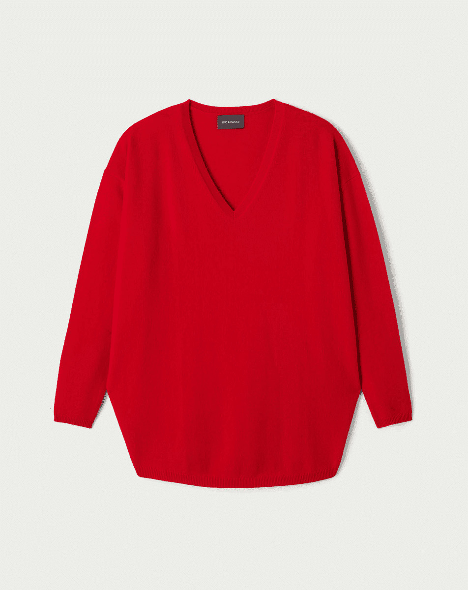 Pull V oversize - Femme - ROUGE GORGE