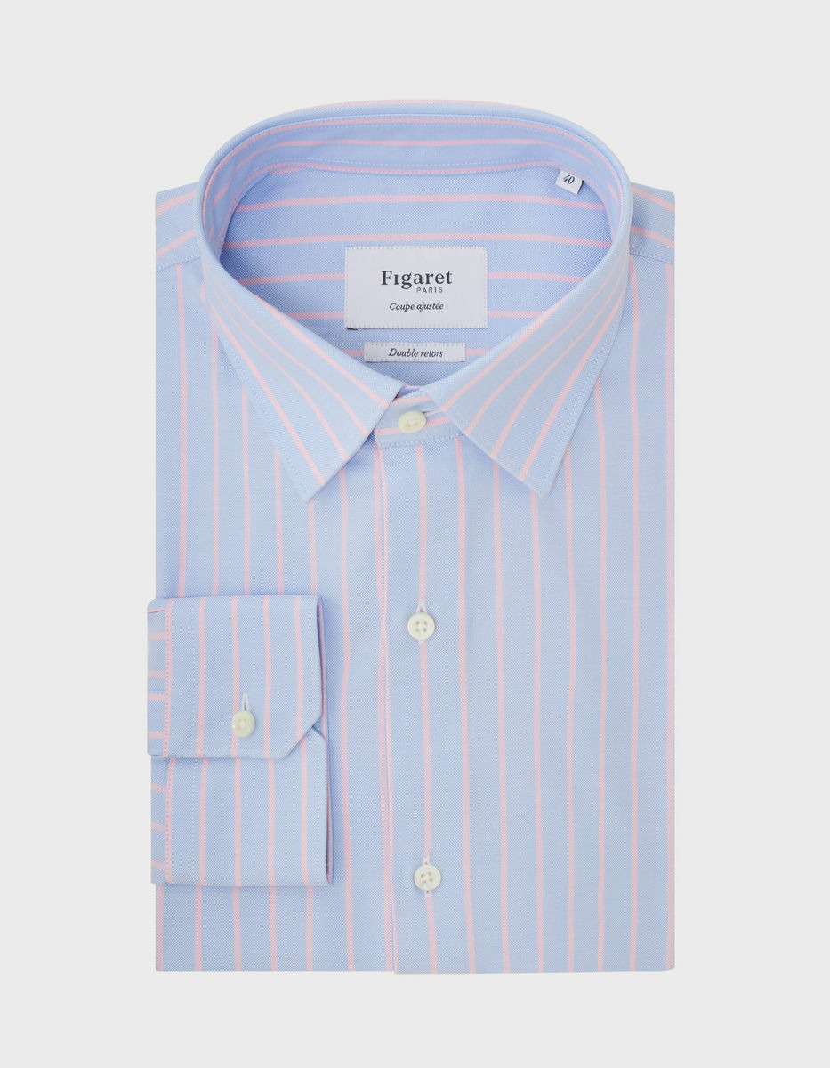 Chemise Ajustée bleue rayée rose