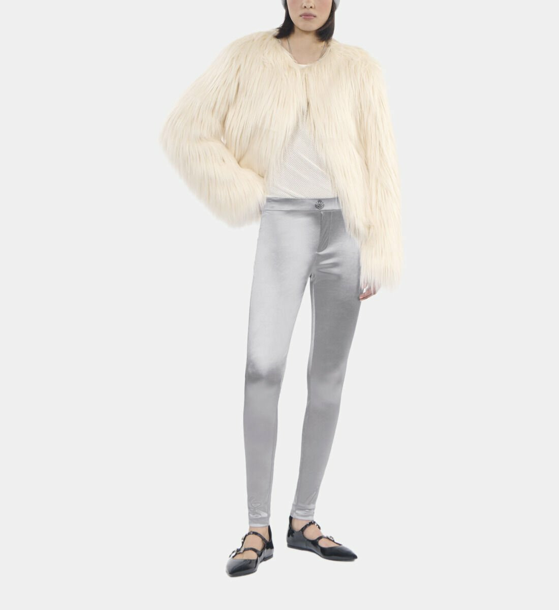 Legging Satiné Argenté Femme