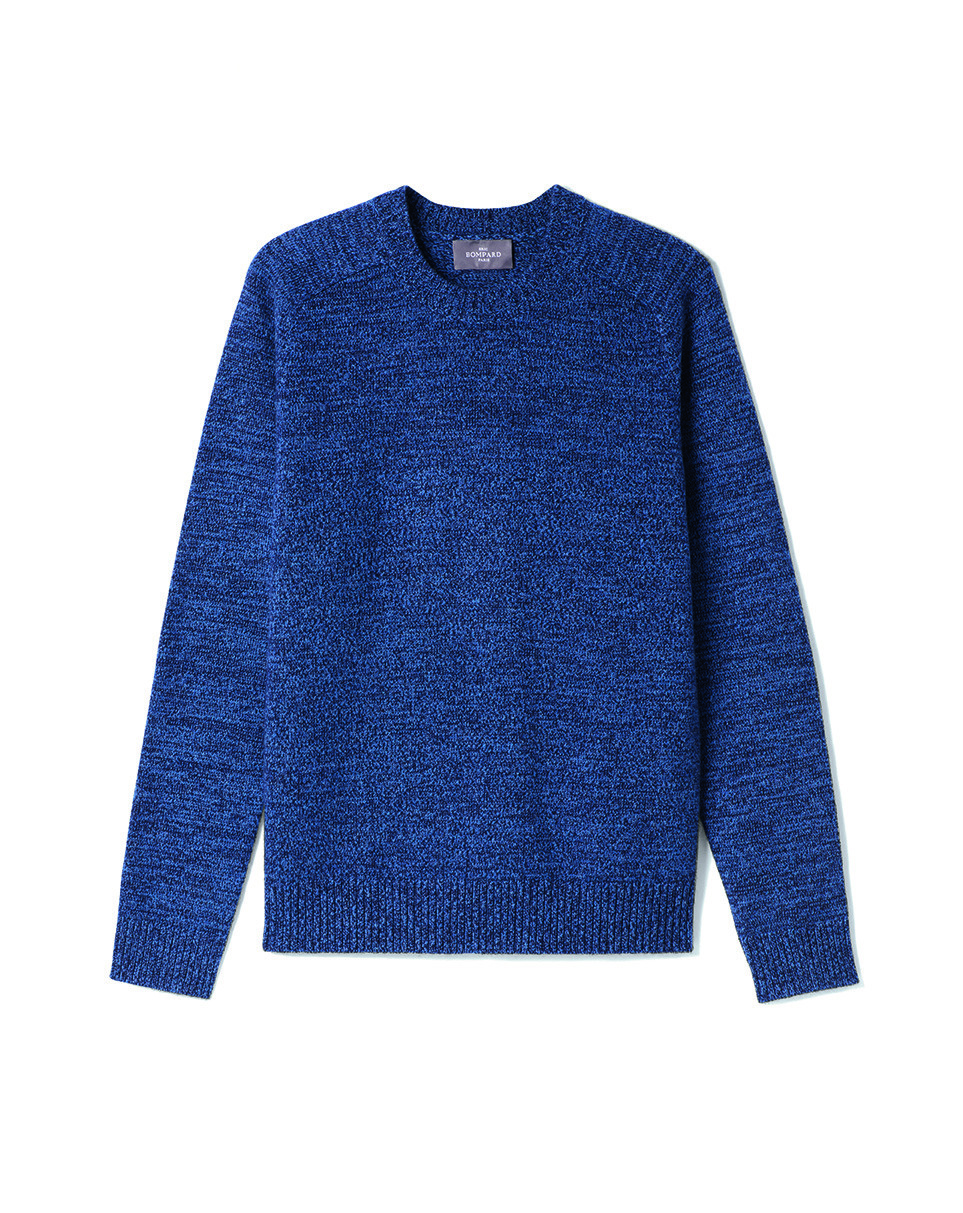 Pull col rond mouliné à coudières - Homme - MARINE/GEAI