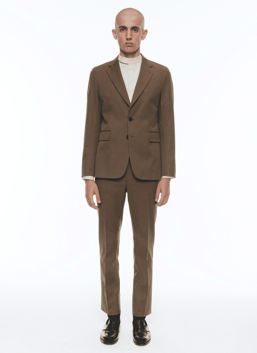 Costume droit en laine et coton