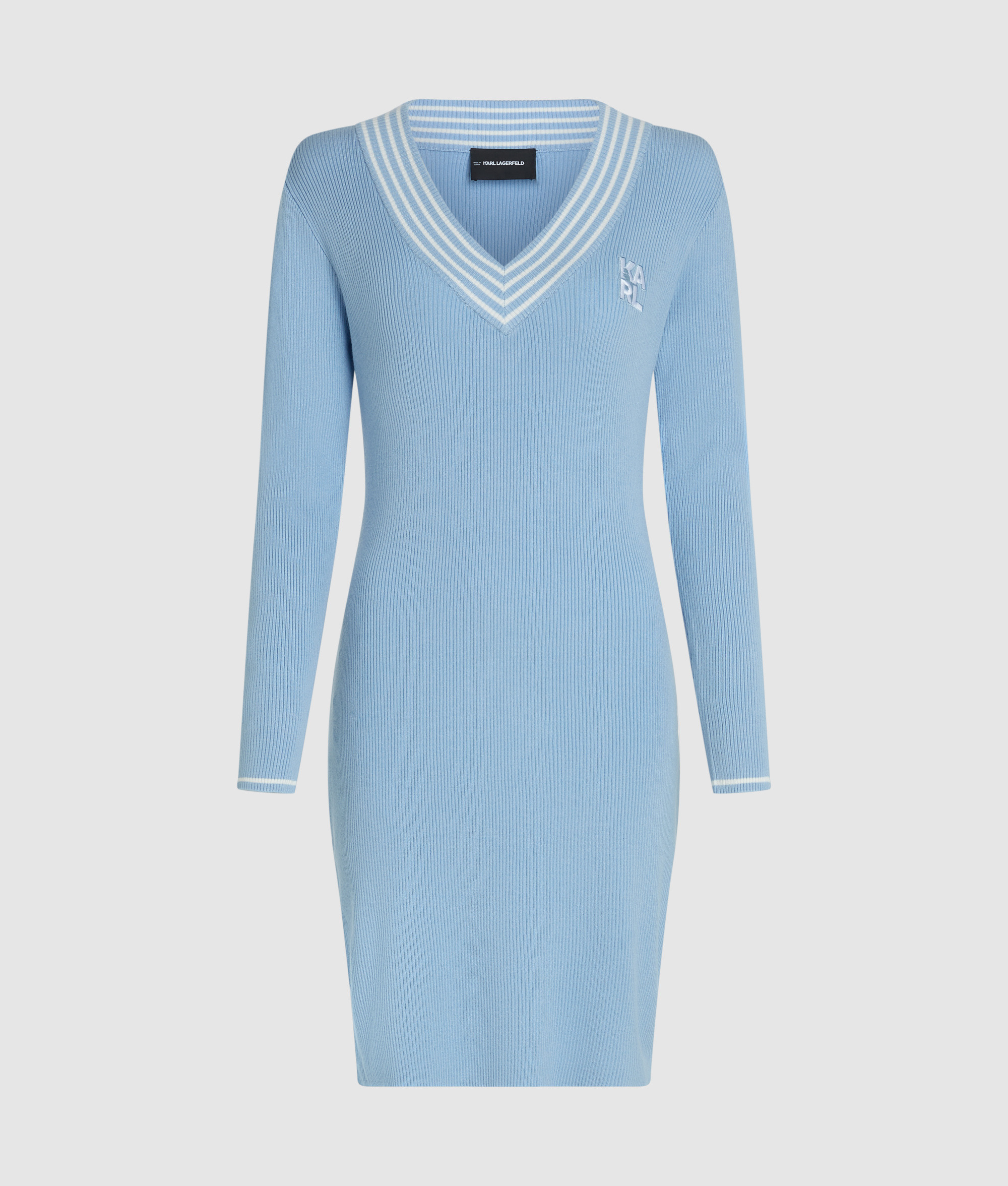 LONG SLV V NECK KNIT DRESS