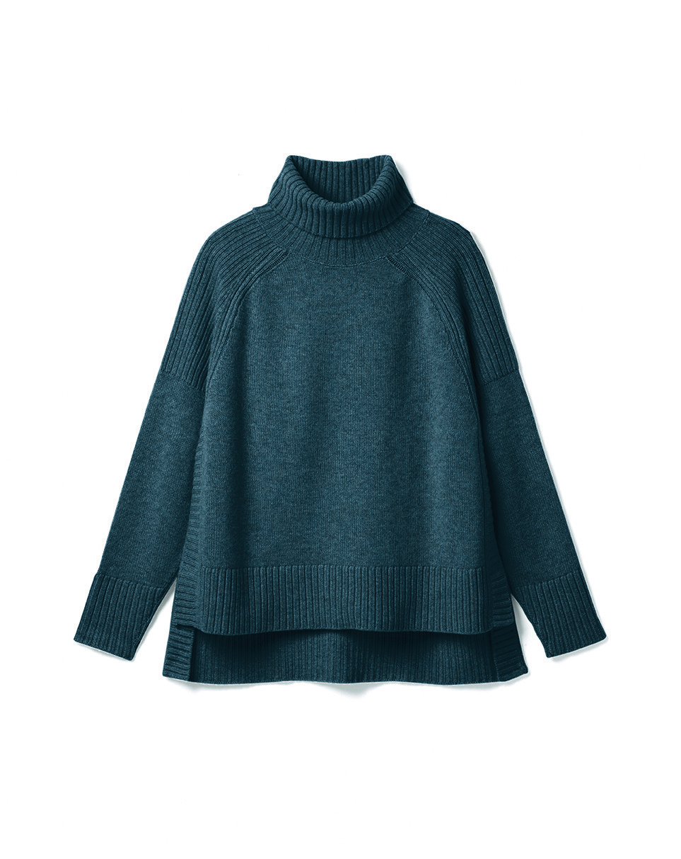 Pull col roulé manches raglan - Femme - BLEU MINERAL
